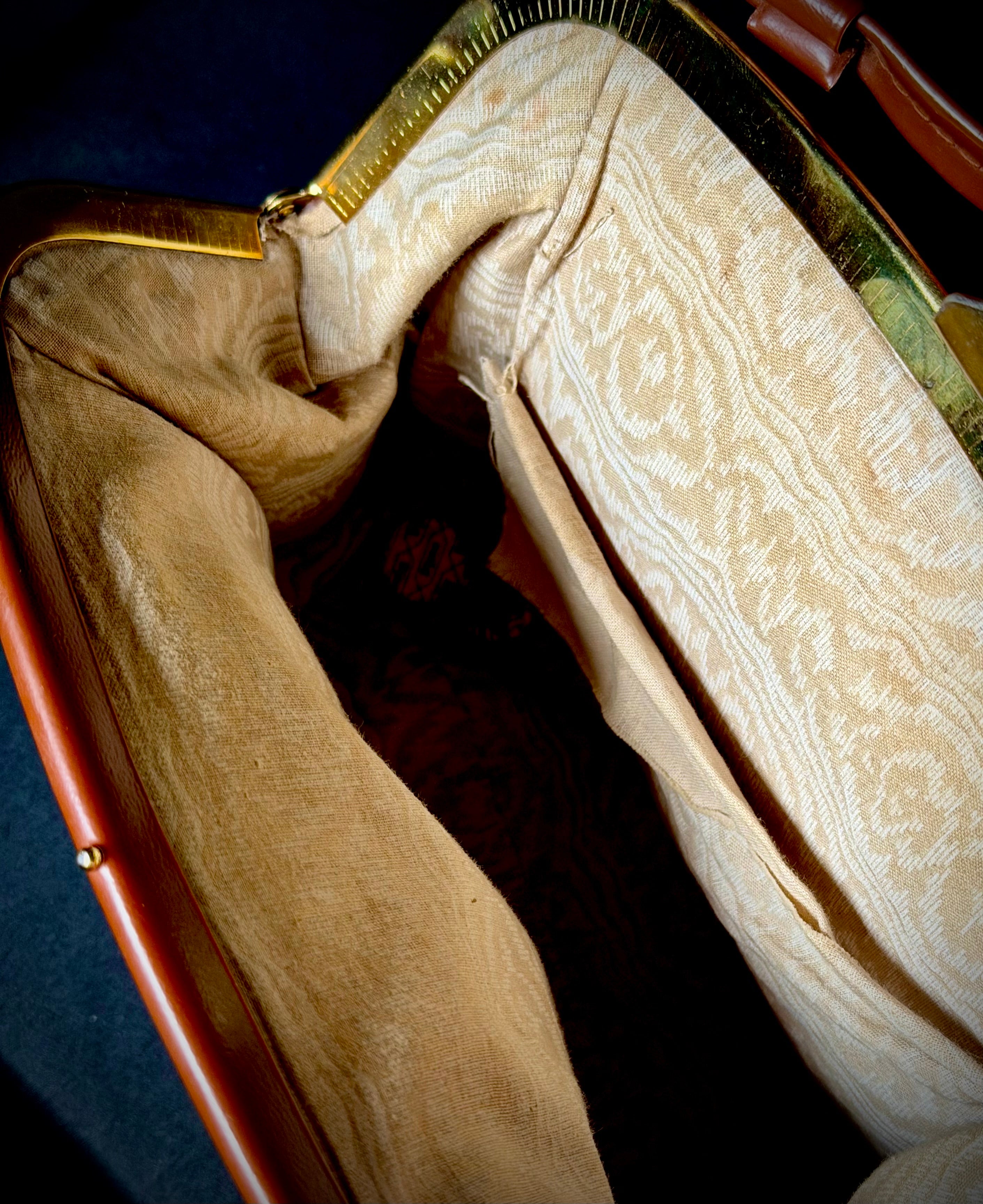 Late 1950s Sculptural Frame Bag with Scalloped Detail and Original Contents (Dijene Antacid, Ephemera)