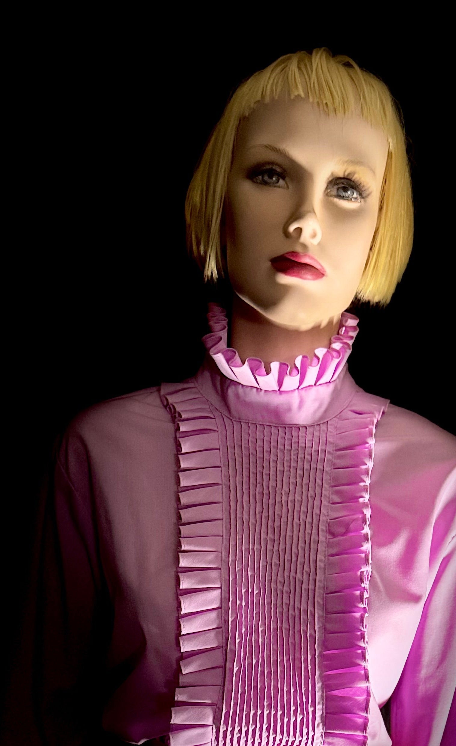 1960s Lavender Victorian Ruffle Blouse – Back Button Detail
