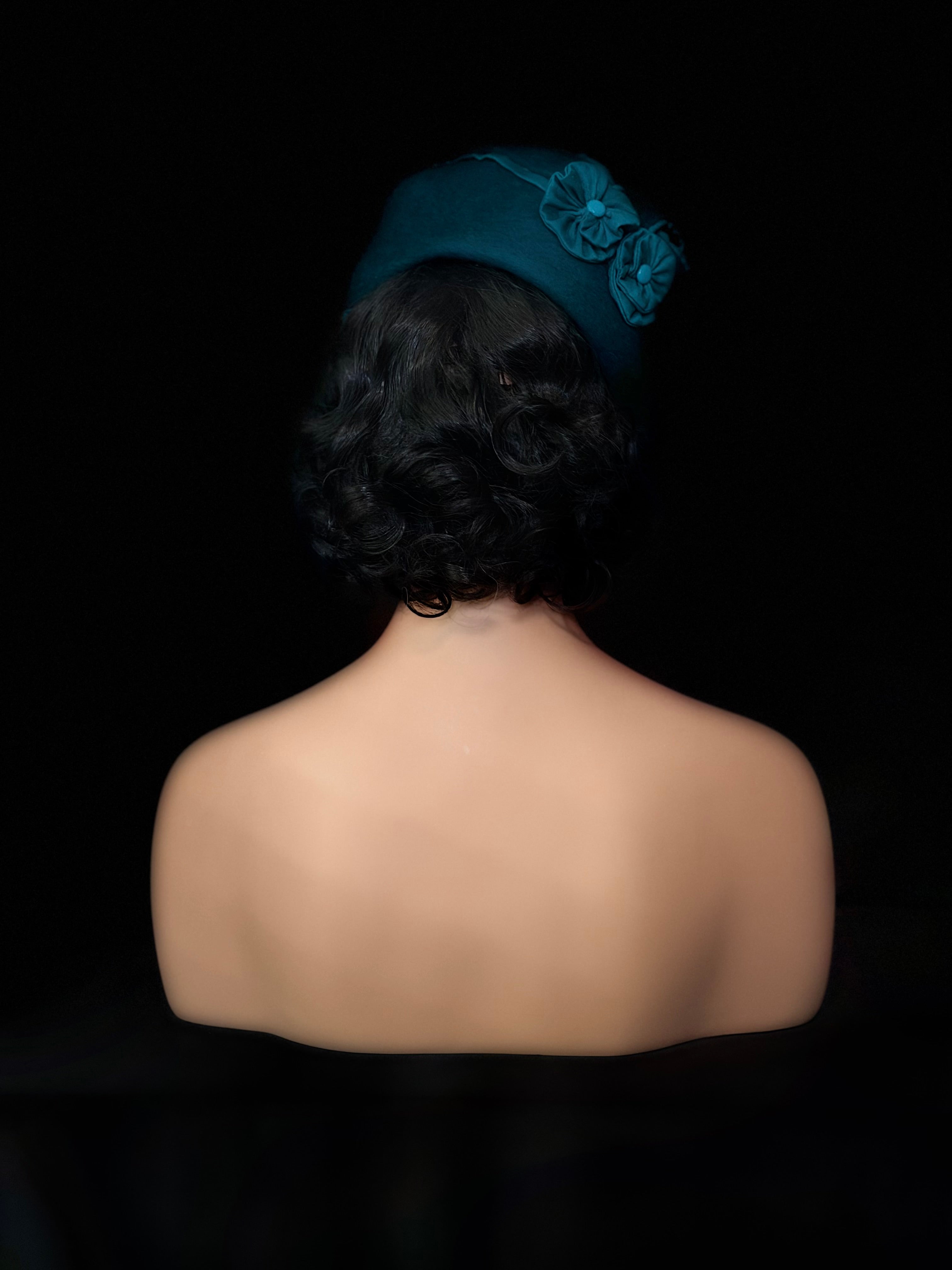 1960s Teal Felt Tilt Hat-David Jones Service Millinery | Sculptural Mid-Century Couture Style