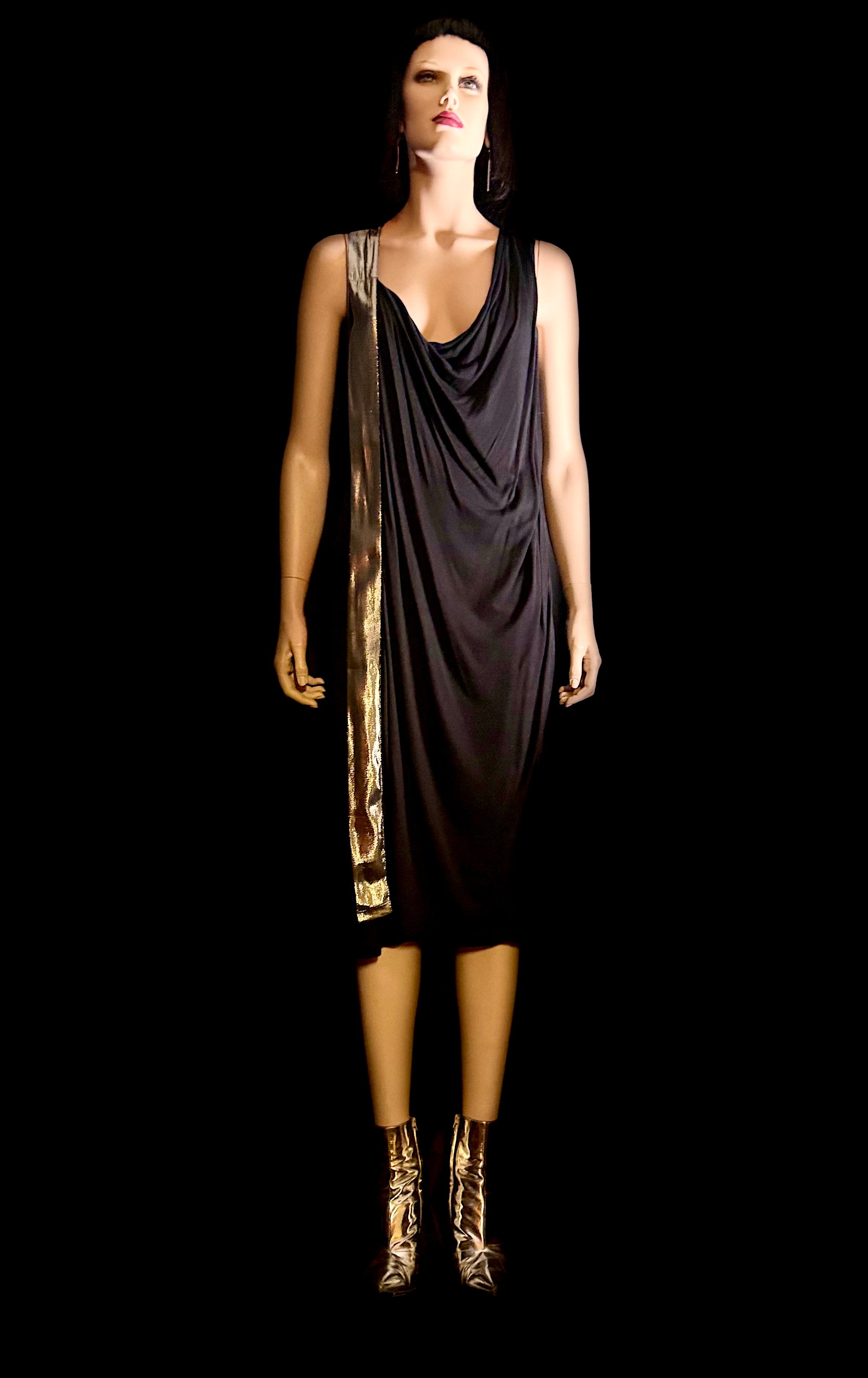 Lanvin Draped Jersey Dress with Metallic Panel