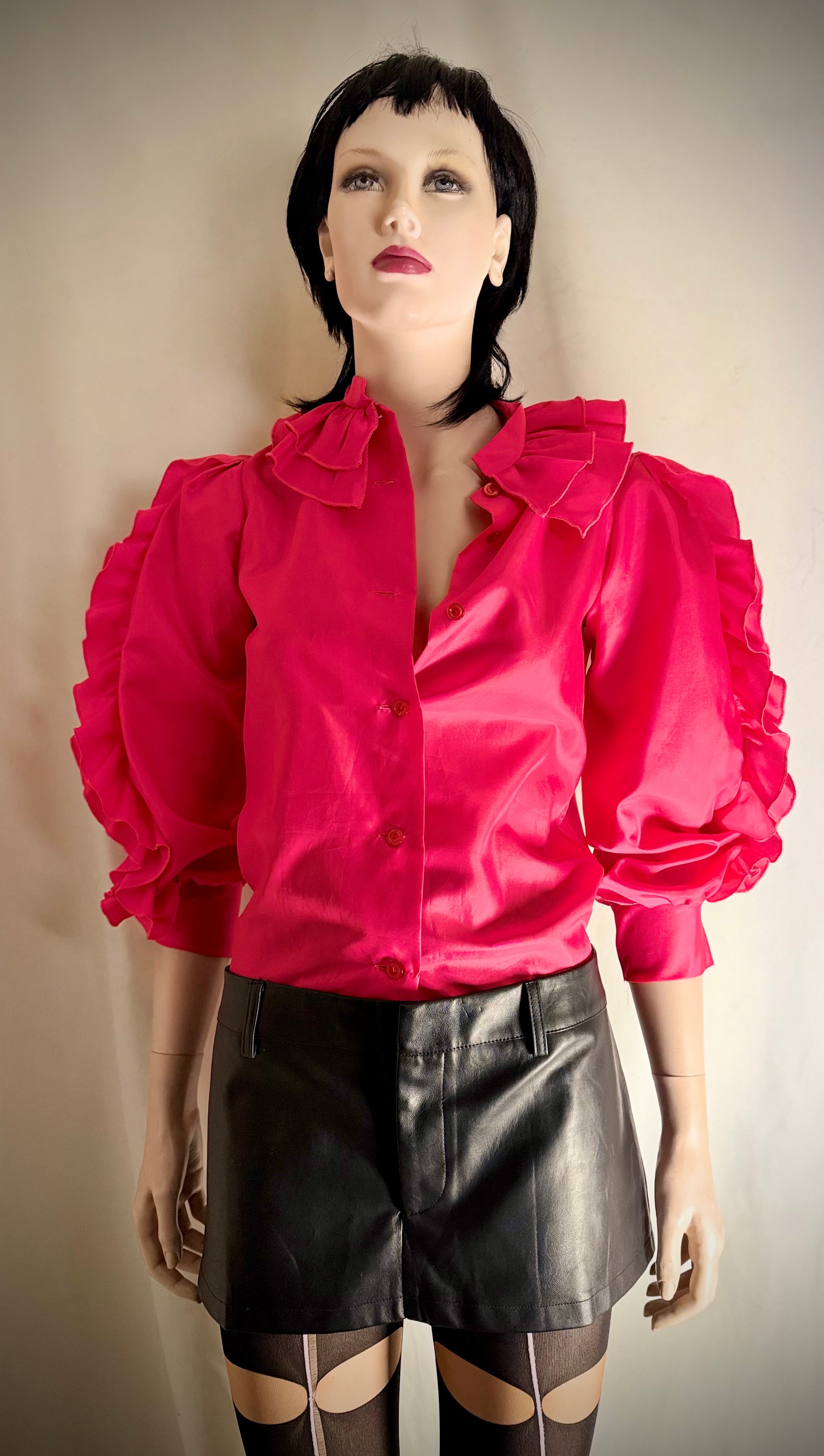 Hot Pink Ruffle Statement Blouse | 80s-90s