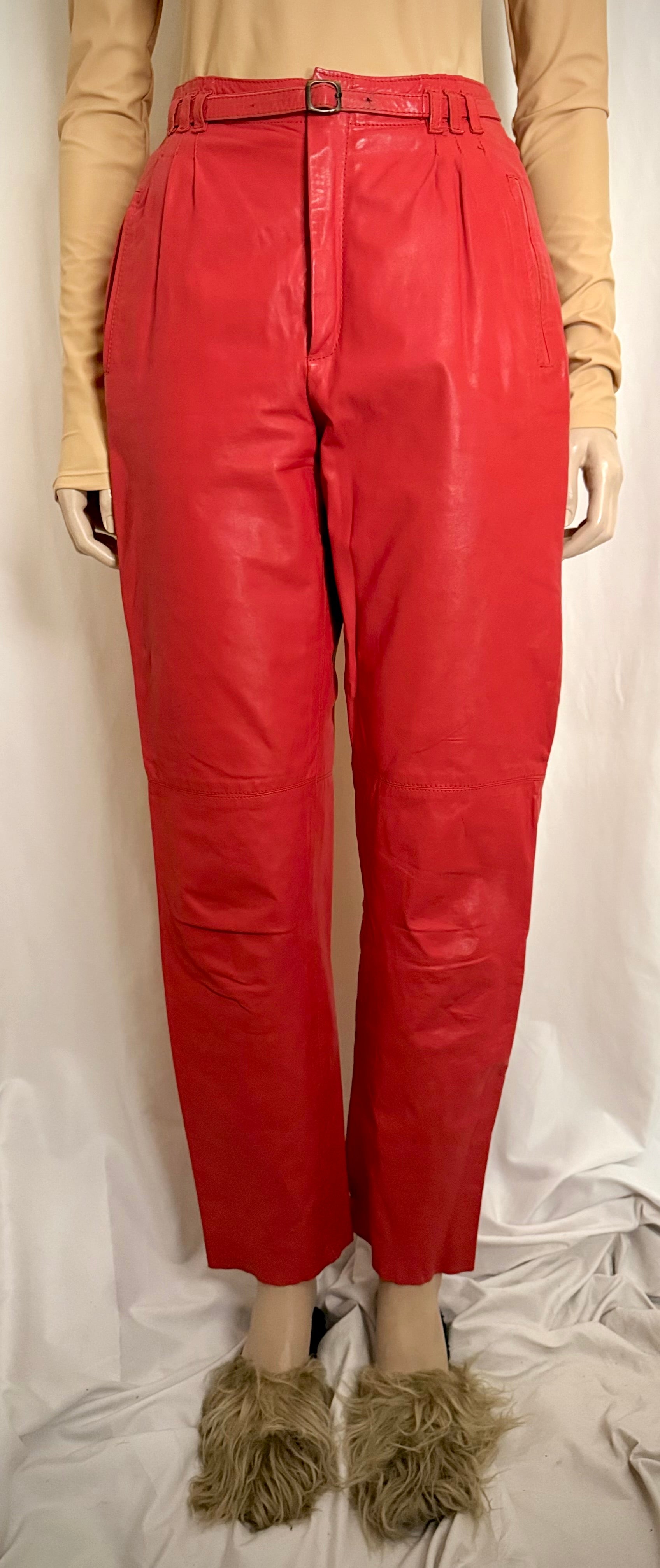 Vintage Red Leather Trousers - High-Waist Cut