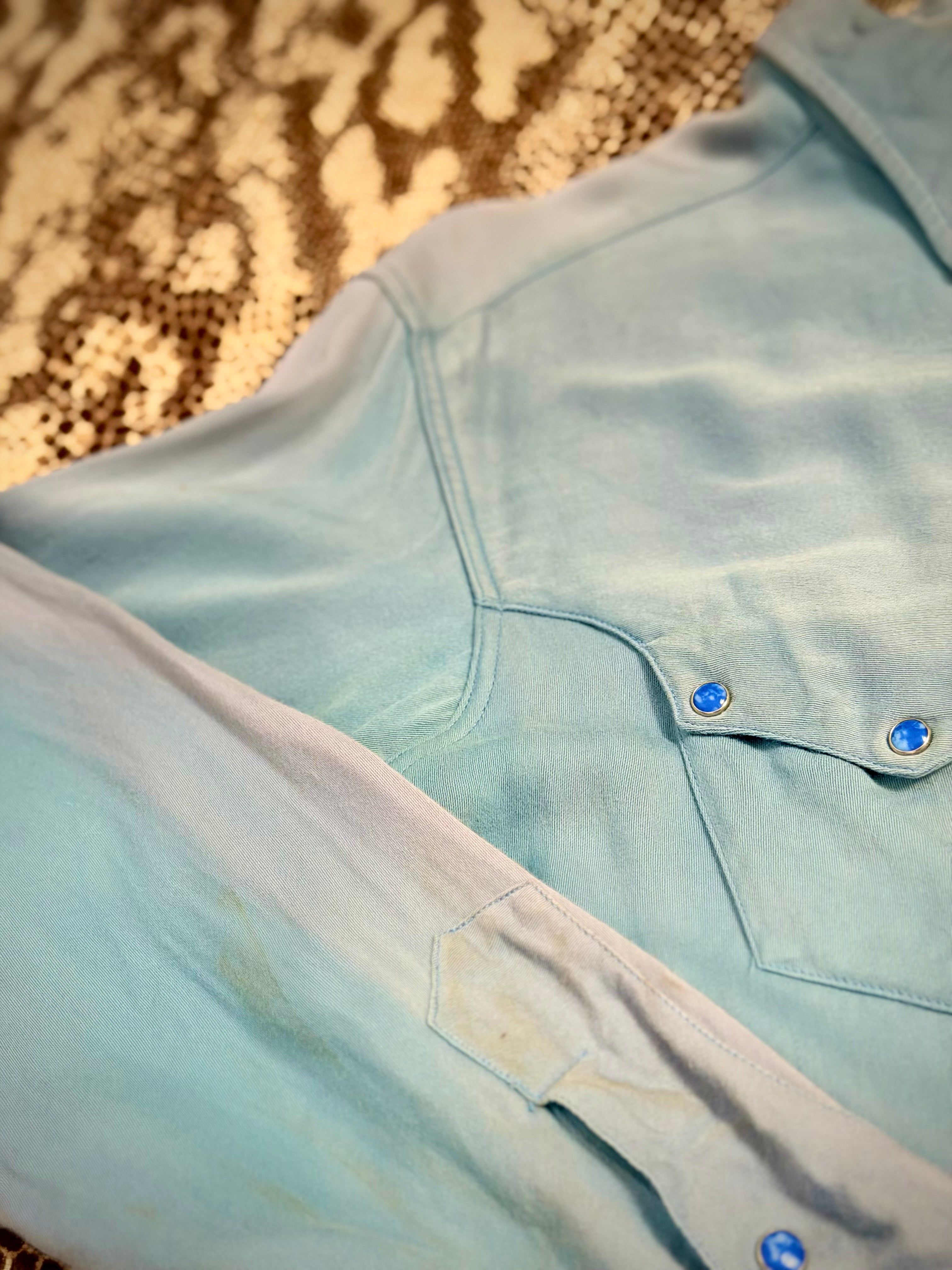 Vintage 1960s Porter of Arizona Western Shirt with Blue Cabochon Snaps