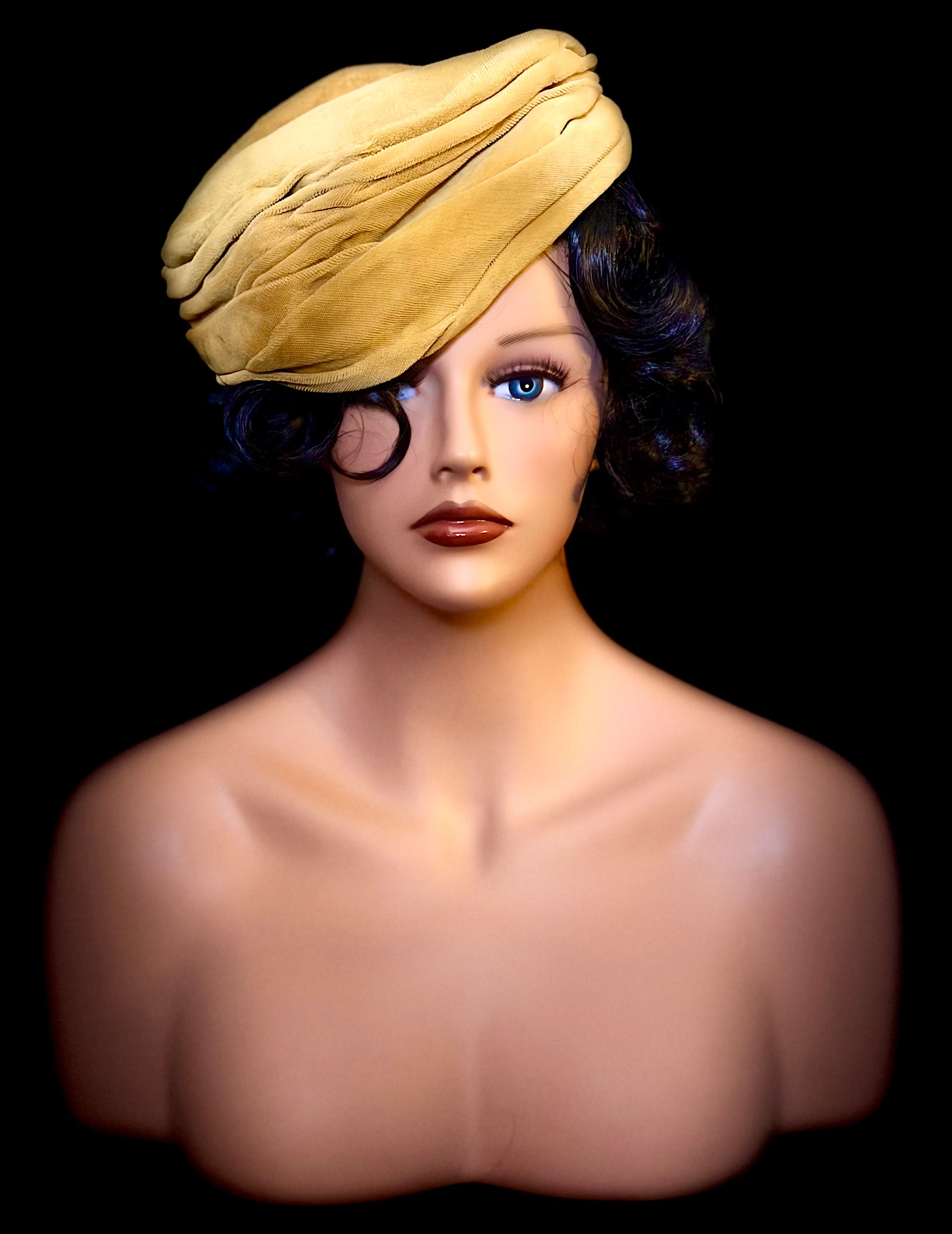 Vintage Draped Mustard Hat