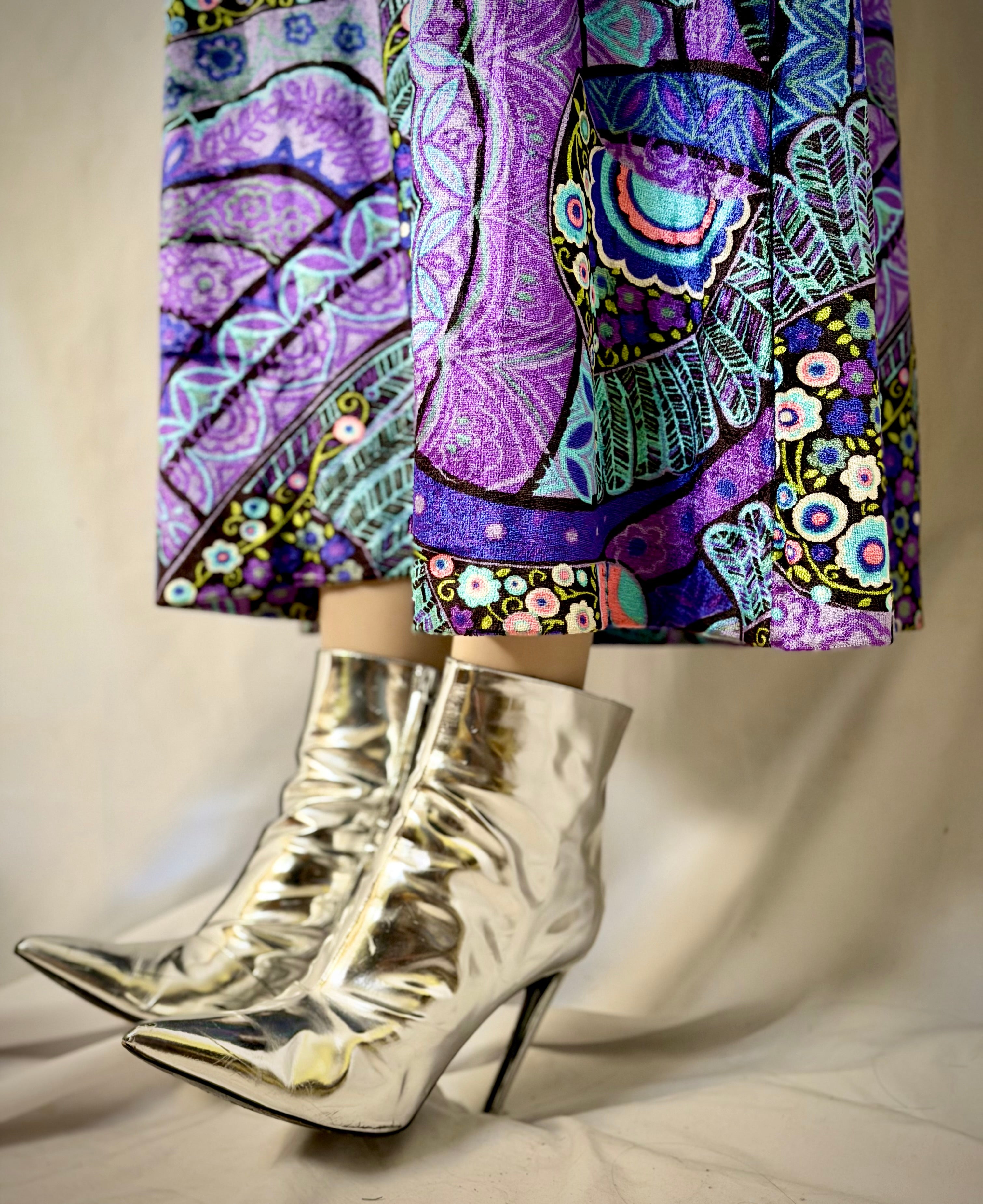 1970s Finn Karelia Psychedelic Velvet Maxi Dress | Made In Finland