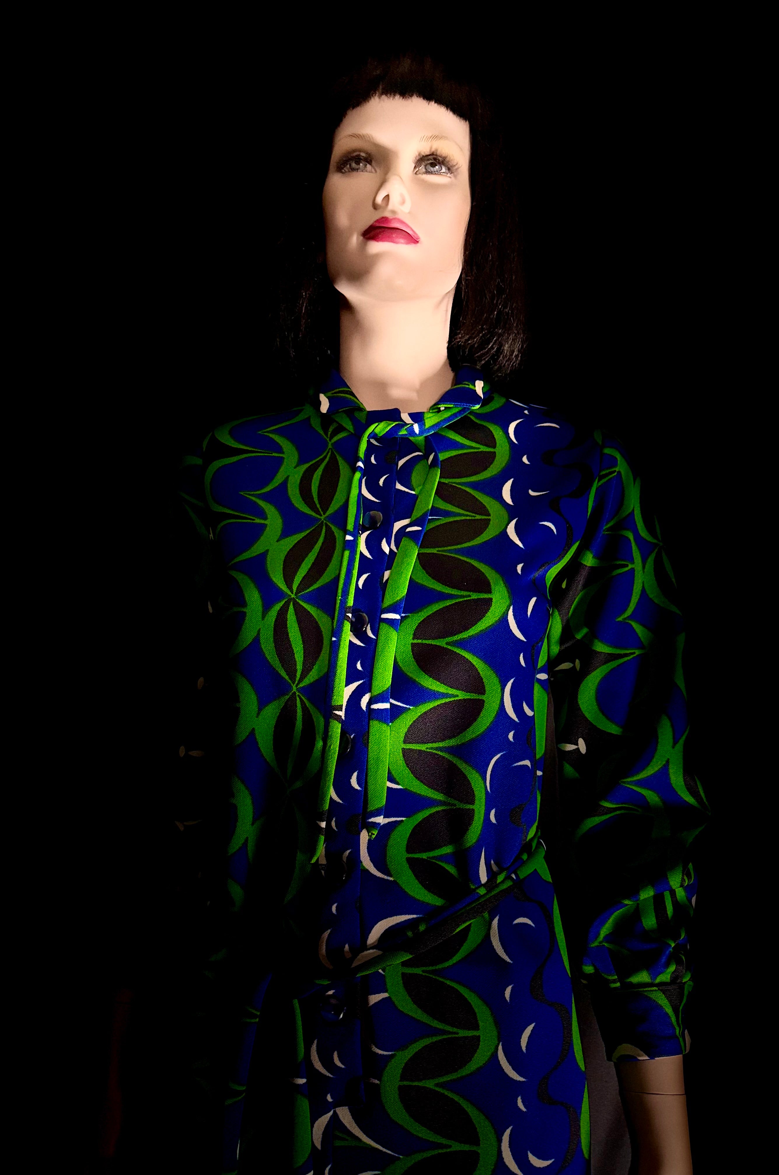Vintage 1960s Graphic Print Shirt Dress – Blue & Green