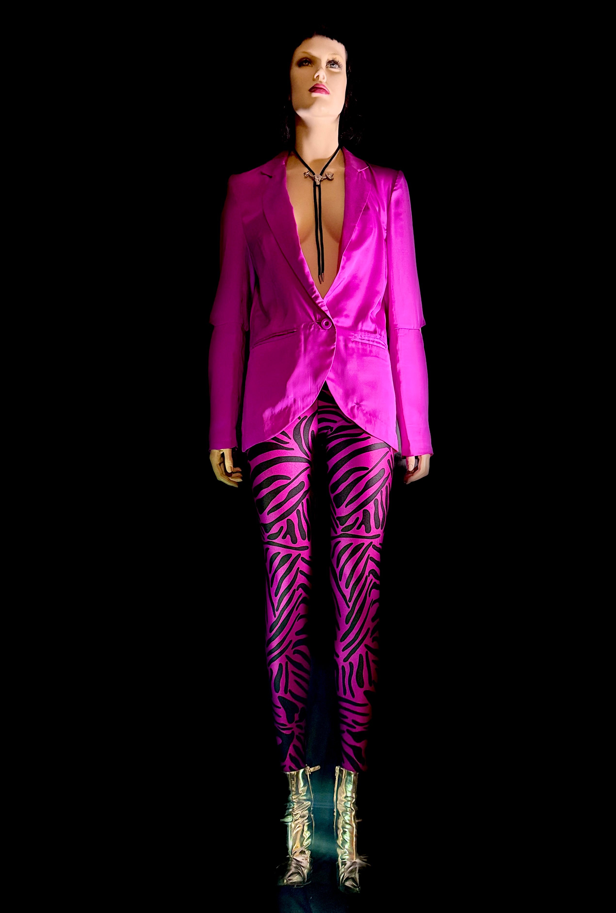 Vintage 1980s Hot Pink Zebra Print Stirrup Leggings