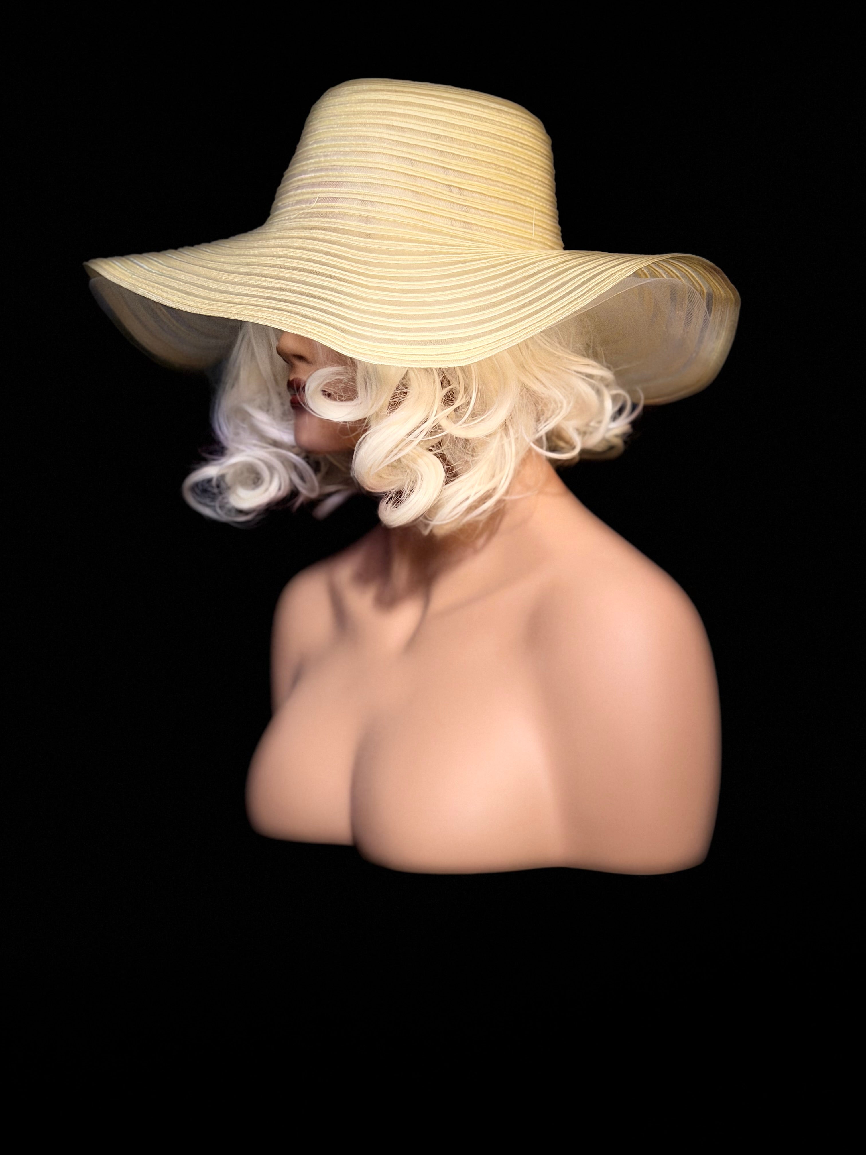 Late 1960s / Early 1970s Sheer Straw Wide-Brim Hat with Underlay