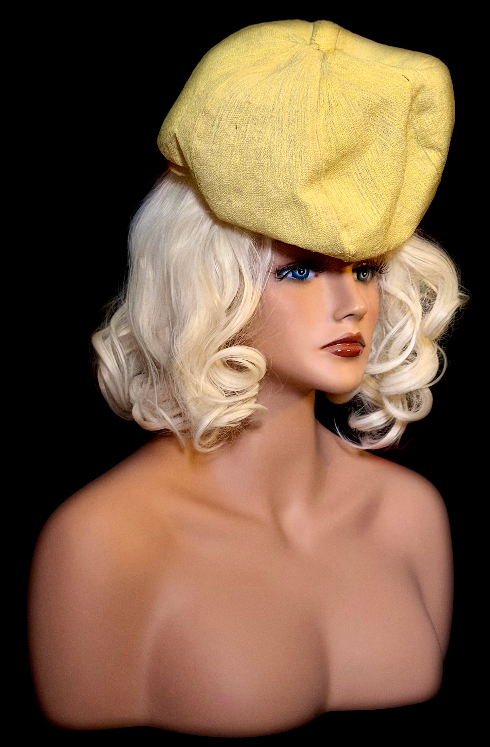 Mid-Century Sculptural Hat - Structured Papier-Mâché Form in Textured Silk-Like Fabric