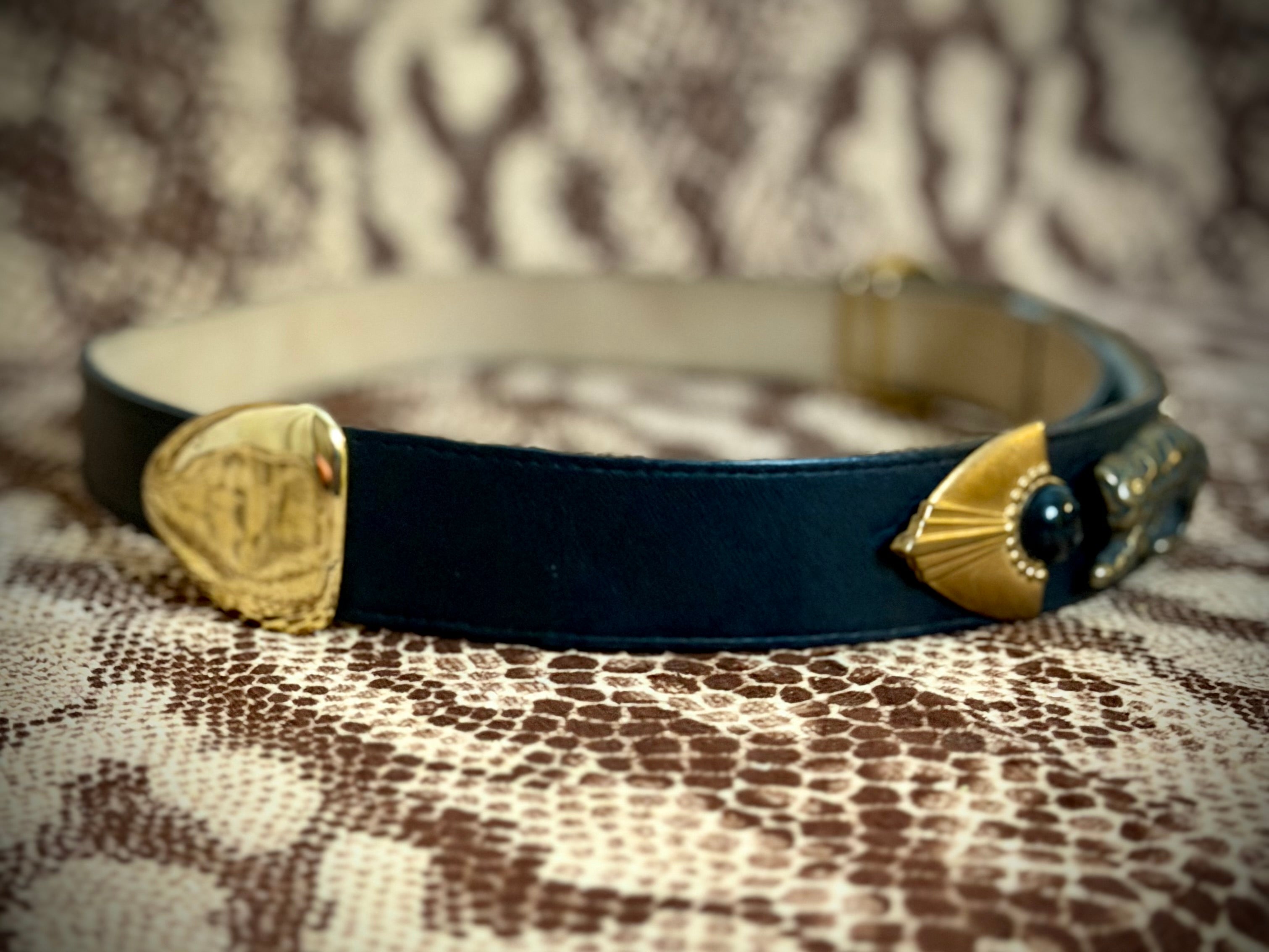 1980s Leather Belt with Leopard Hardware