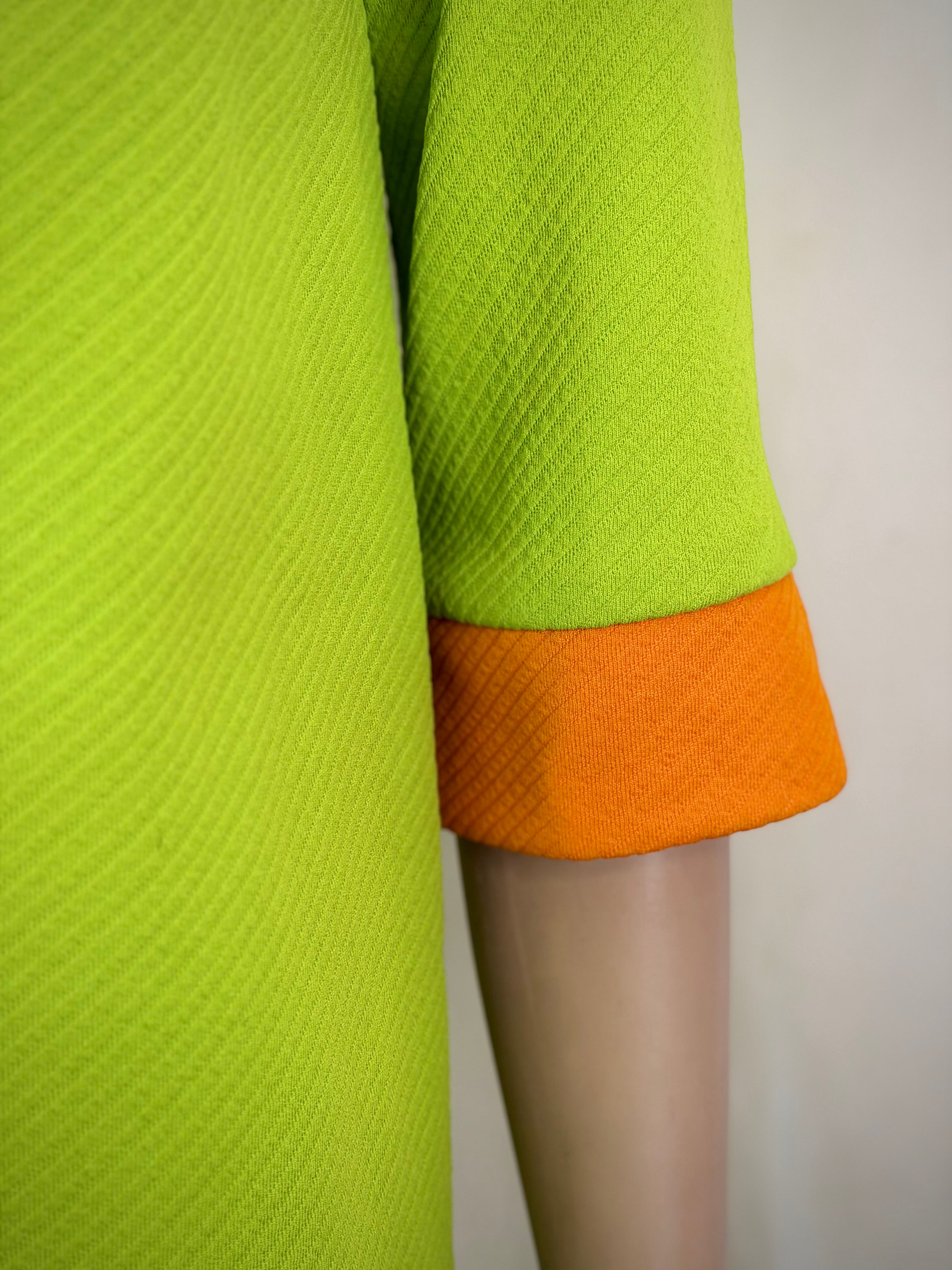 1960s Mod Graphic Stripe Shift Dress - Lime, Yellow and Tangerine