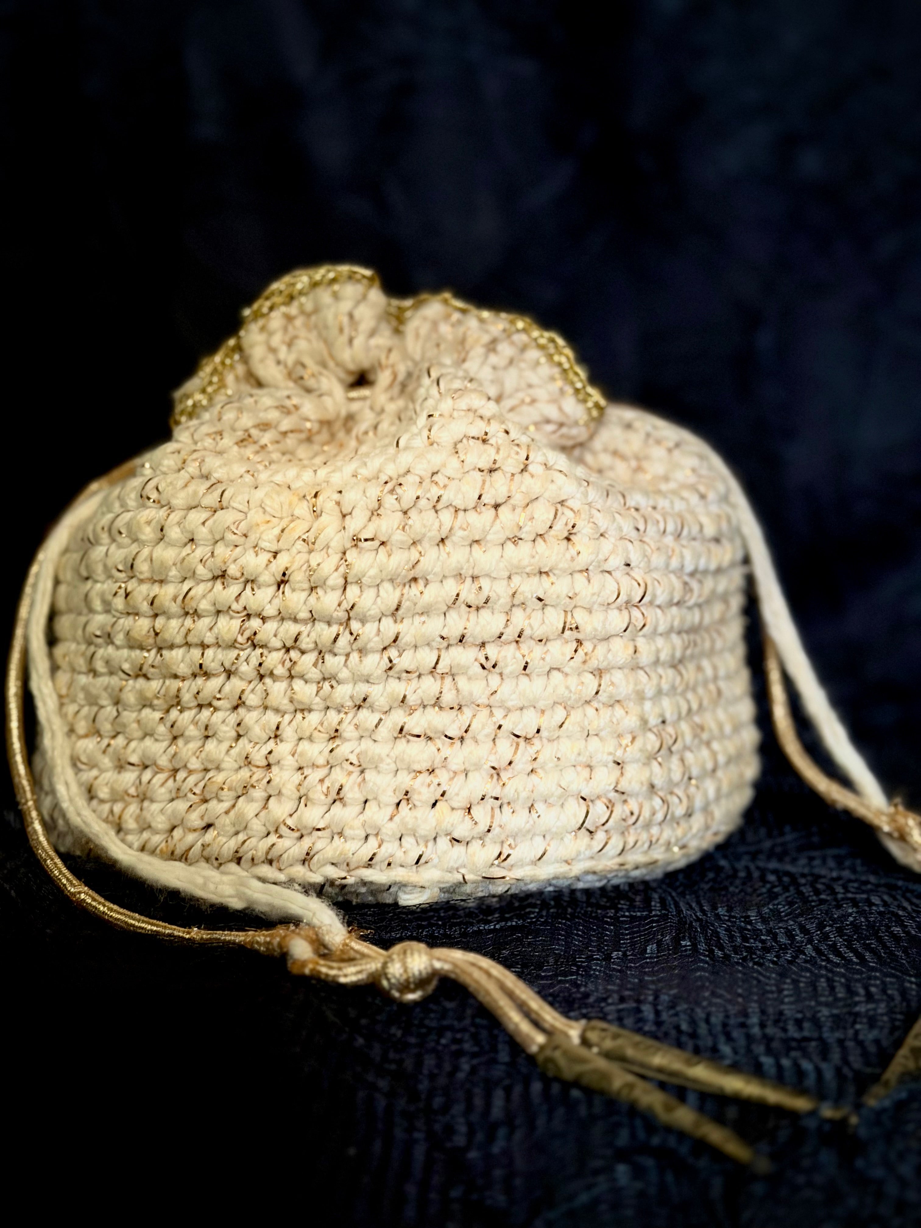 Evening Pouch - 1960s Gold-Thread Crochet Bag