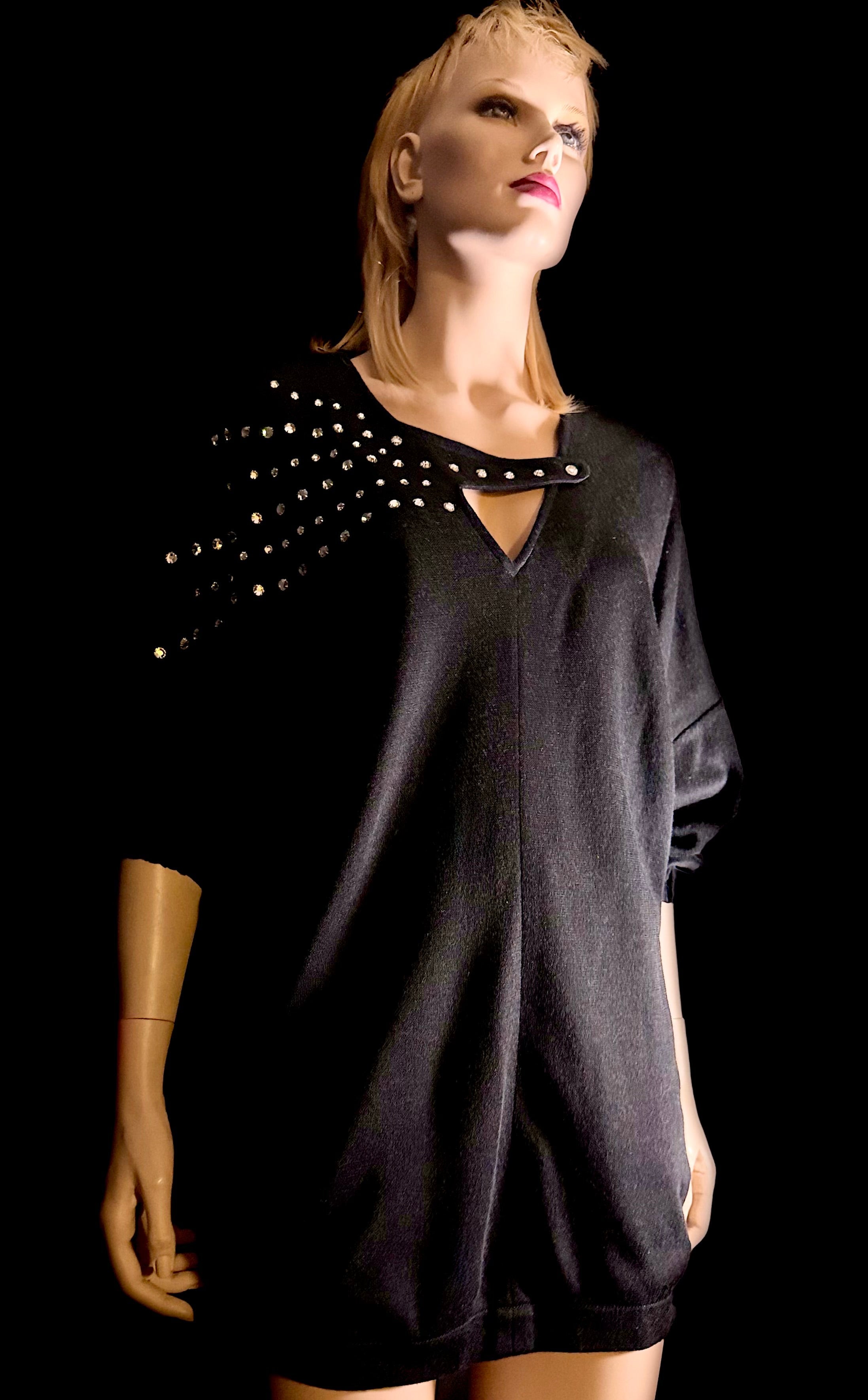 Asymmetric Rhinestone Shoulder Top | Mini - 80s