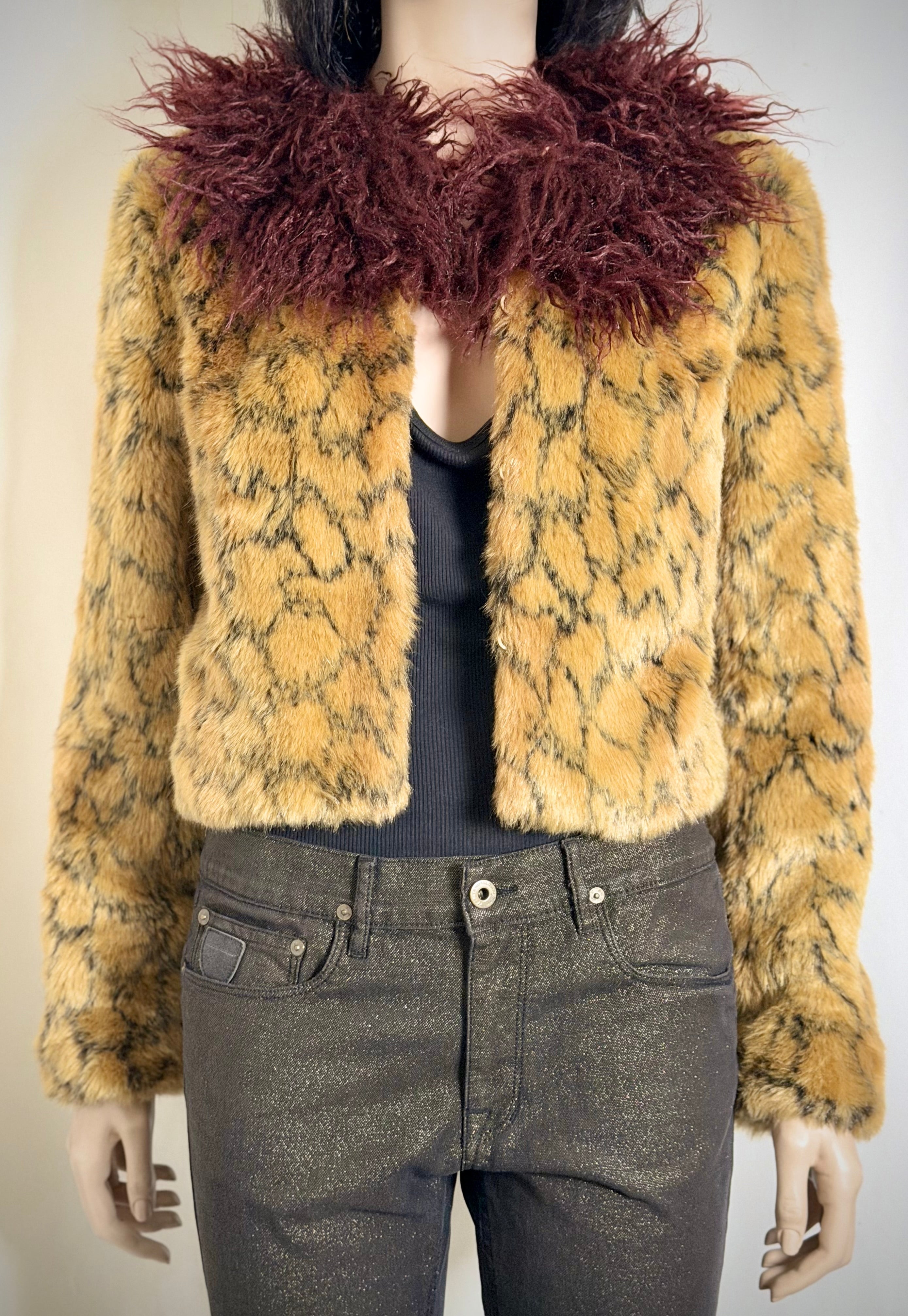 Shrimps Faux Fur Cropped Jacket With Mongolian Trim