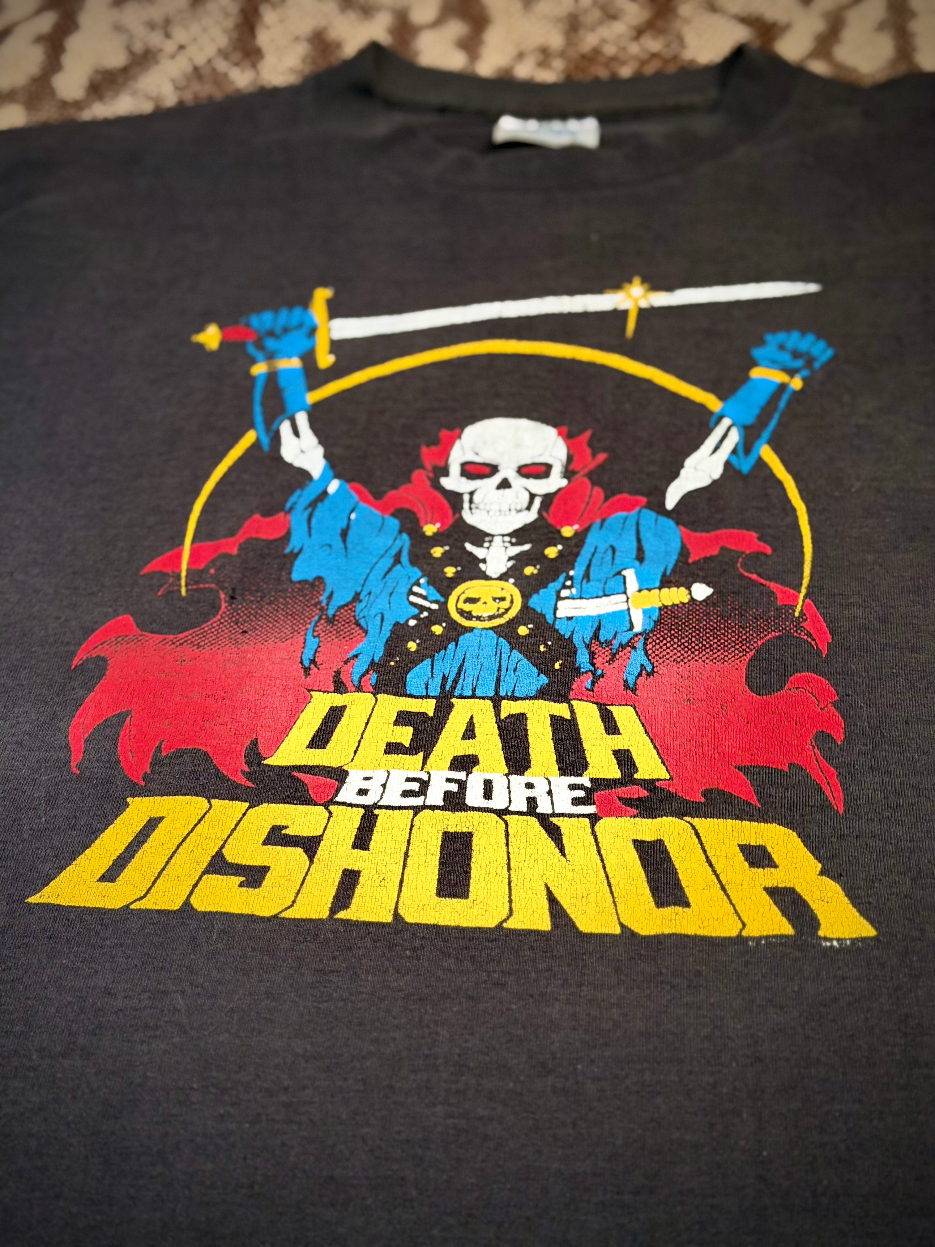 Rare 1970s Motorcycle Club T-Shirt Single Stitch Skull Death Before Dishonor Dual-Sided Made in USA