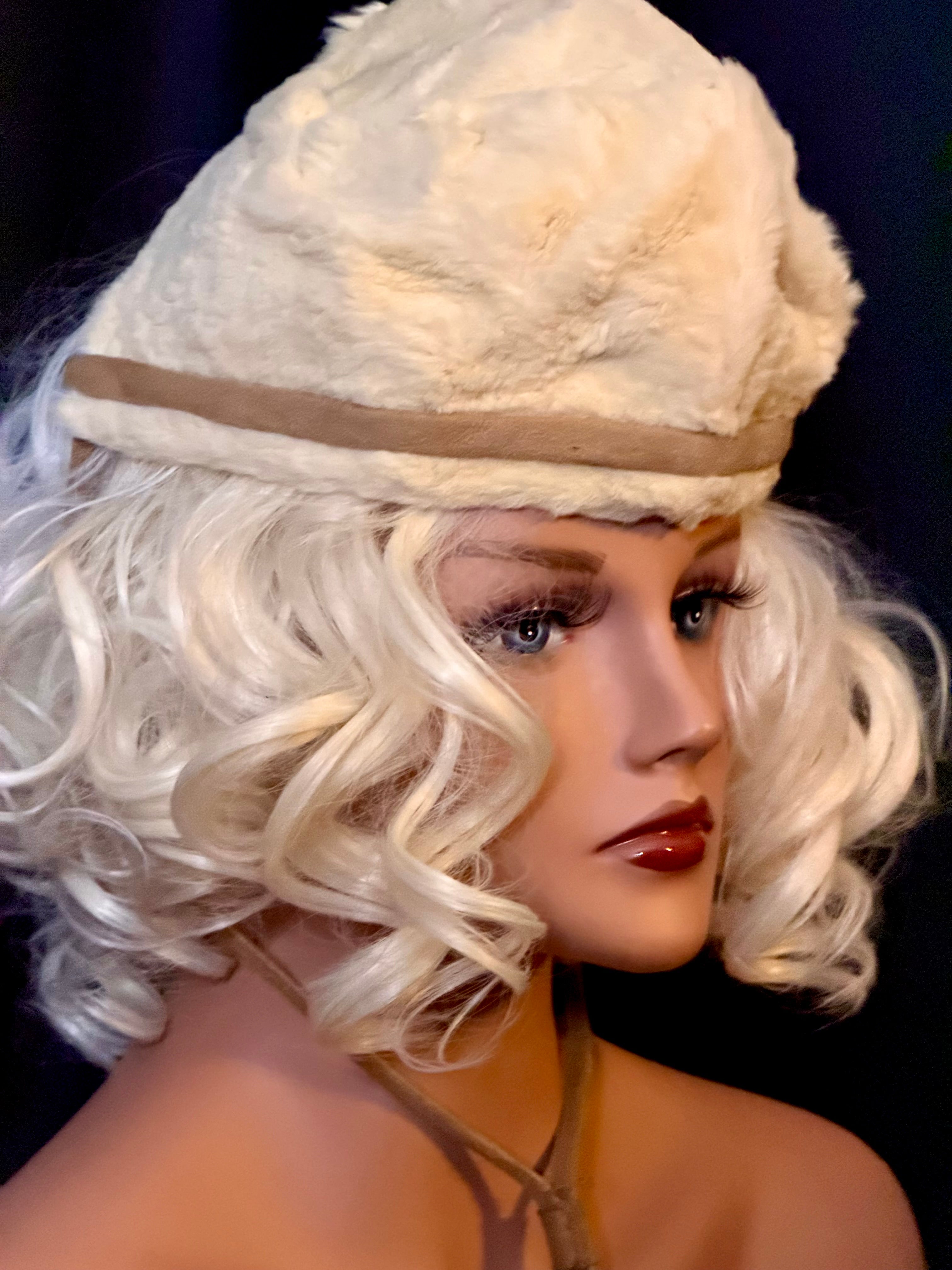 1930s-1940s Shearling Aviator Hat with Leather Ties