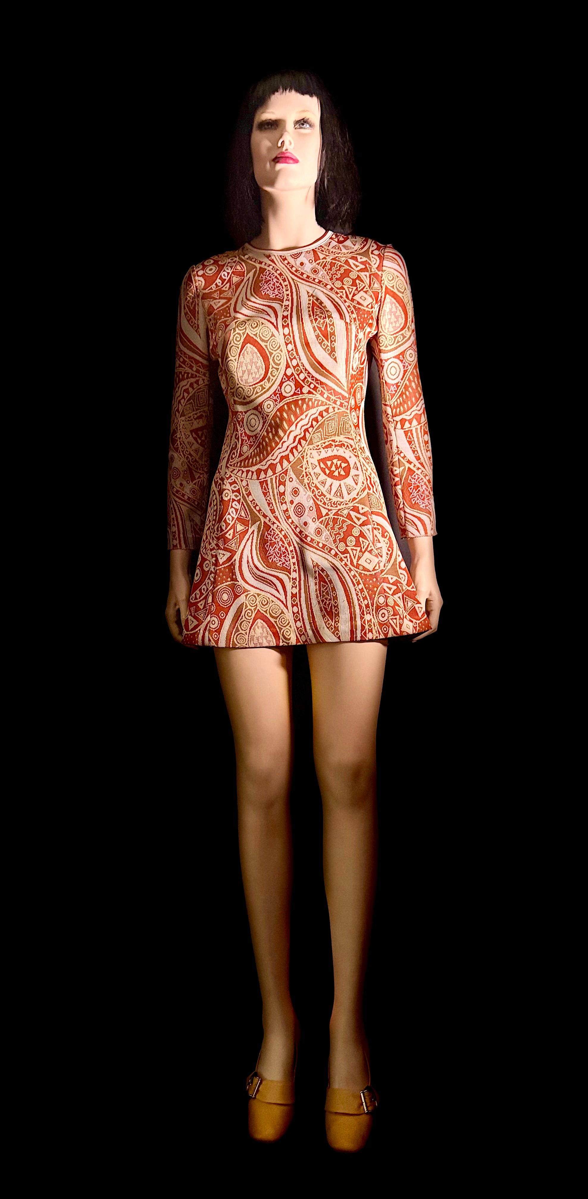 1960s Mod Graphic Knit Mini Dress | Long Sleeve | Mint Condition