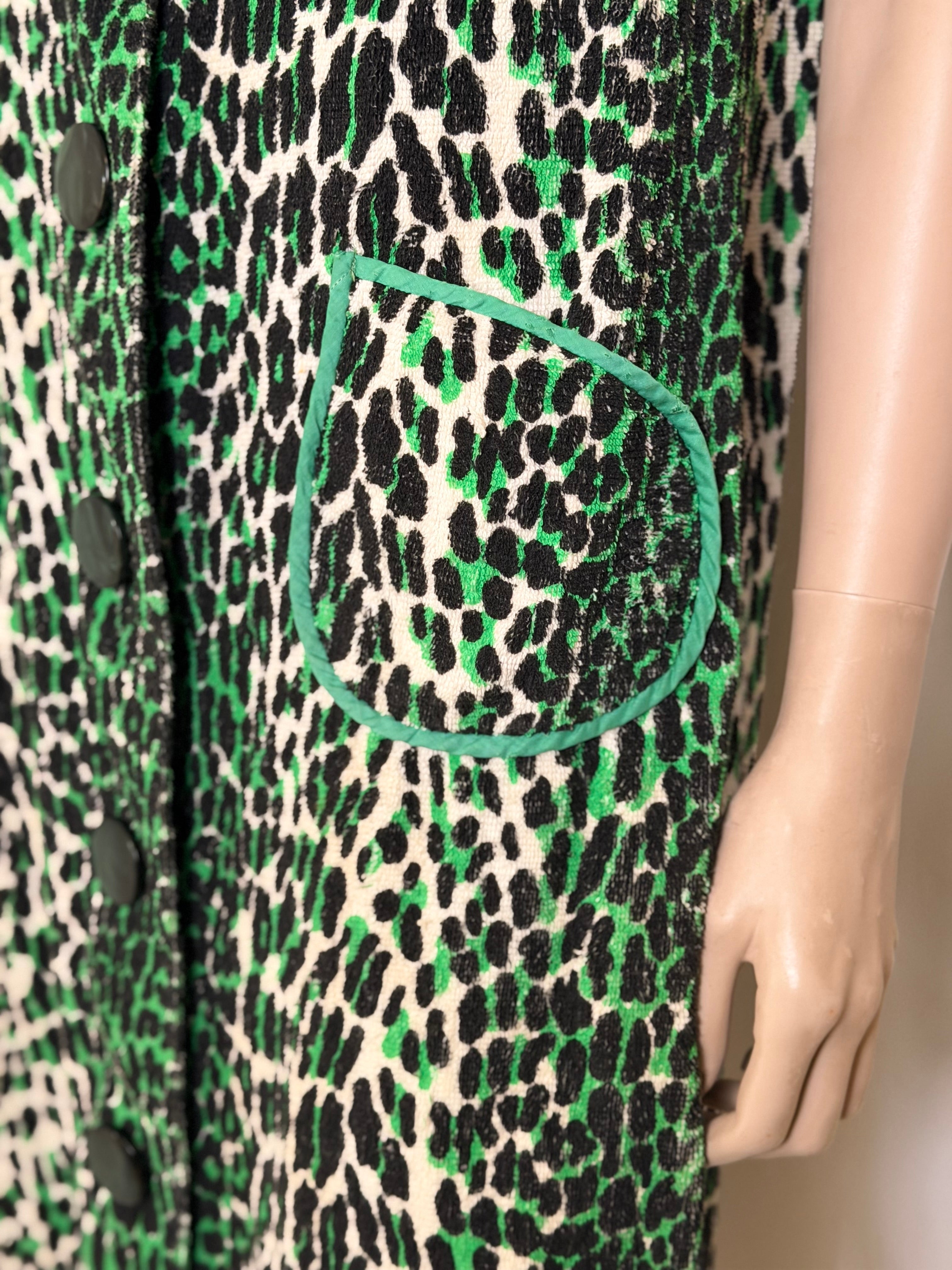 Vintage 1960s Leopard Print Towelling Dress | Unworn | Graphic Green