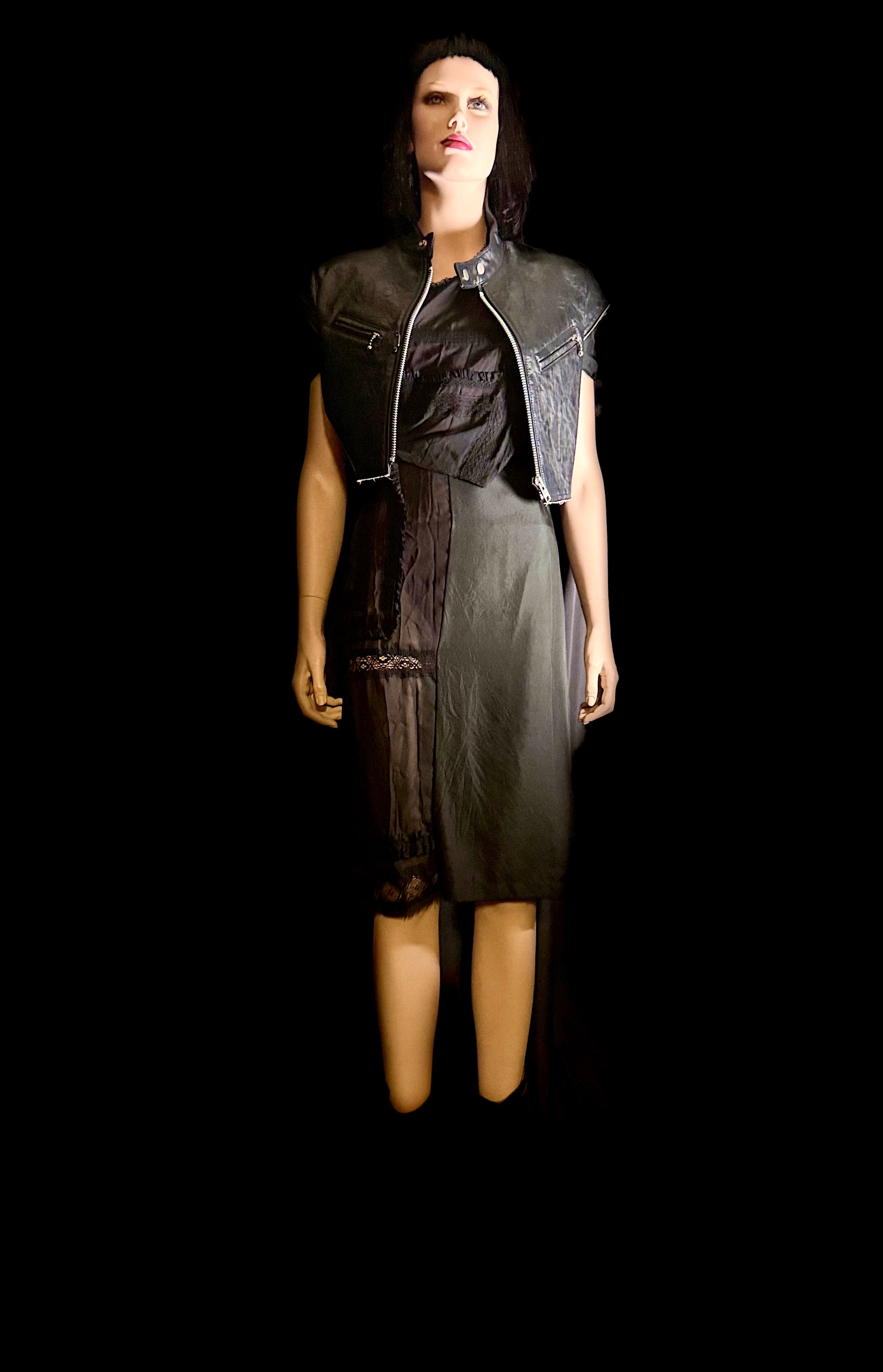 Junya Watanabe Comme des Garçons Deconstructed Patchwork Dress - Avant-Garde Sheer Overlay - Made in Japan - Size S