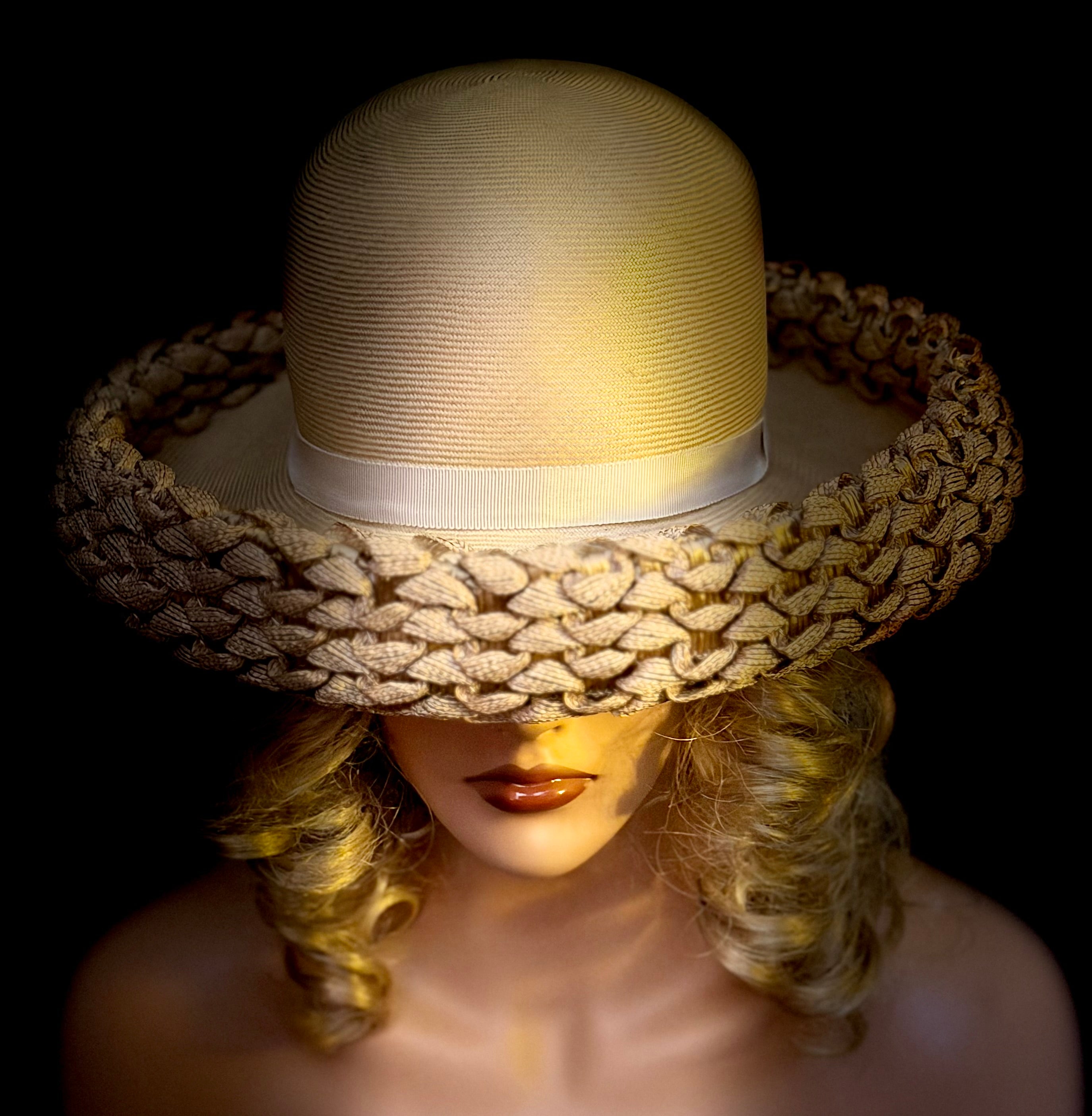 Mid-Century Straw Hat by MK Milliners Sydney - Sculptural Braided Brim