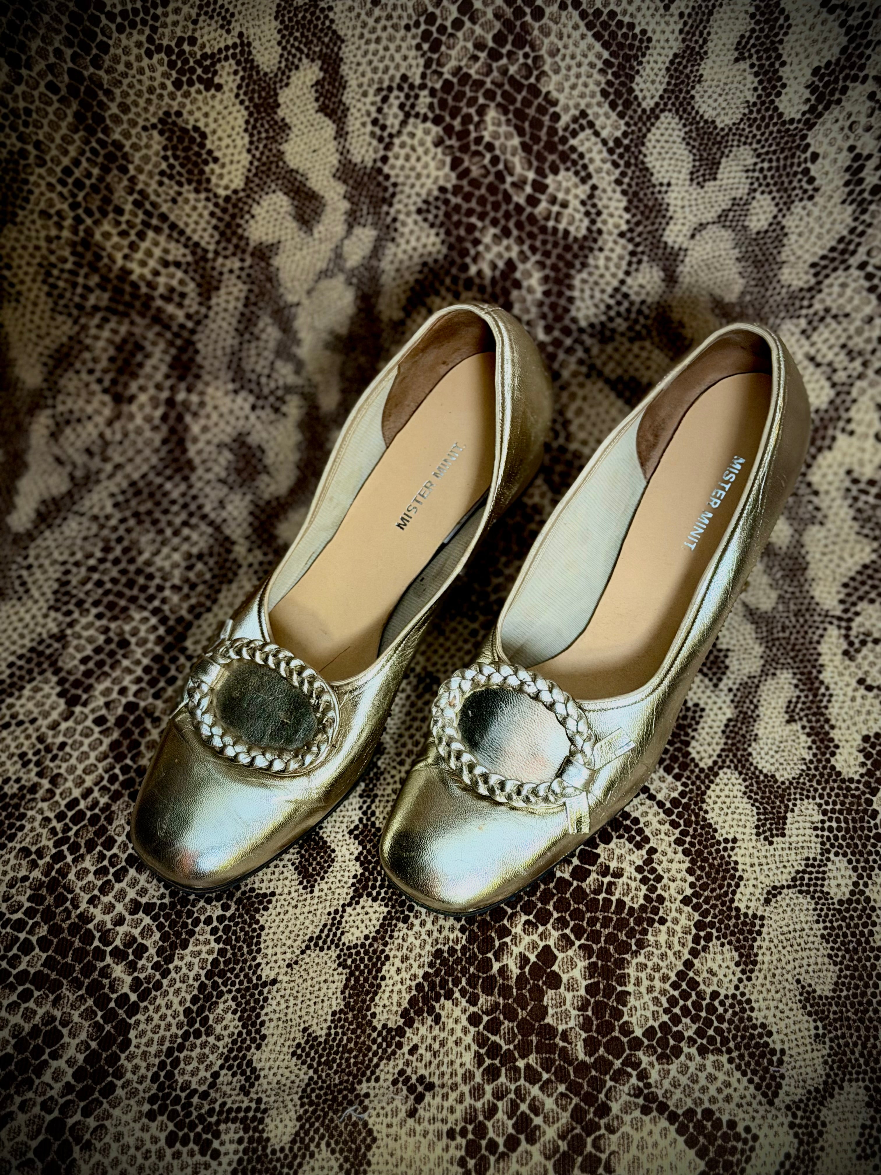 Late 1950s Gold Metallic Leather Pumps | Braided Detail | Fully Restored | EU 39–40