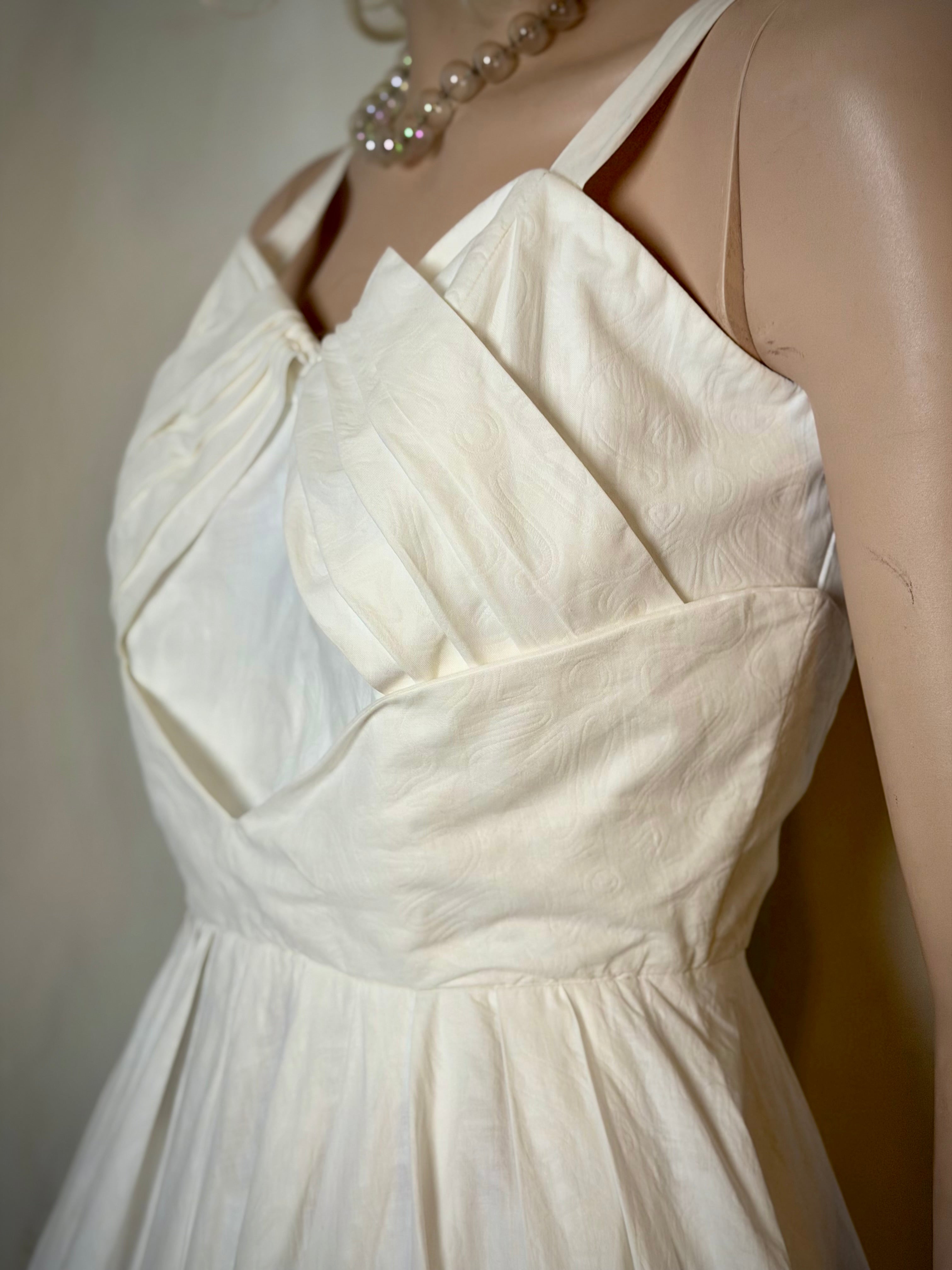 1950s Bengston Modell Sculptural Floral Jacquard Cotton Dress