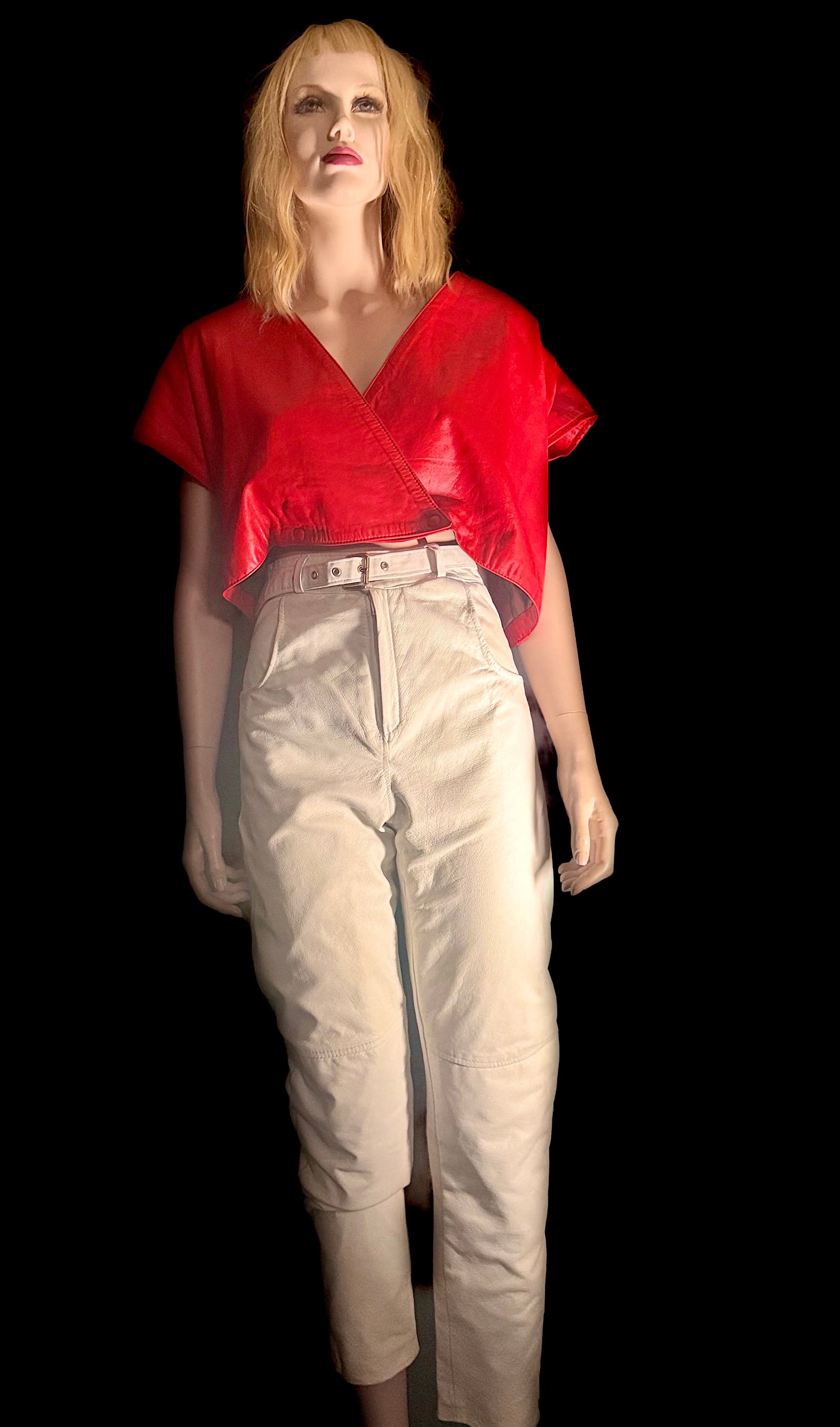 Vintage Late 1980s White Leather High-Waisted Tapered Pants