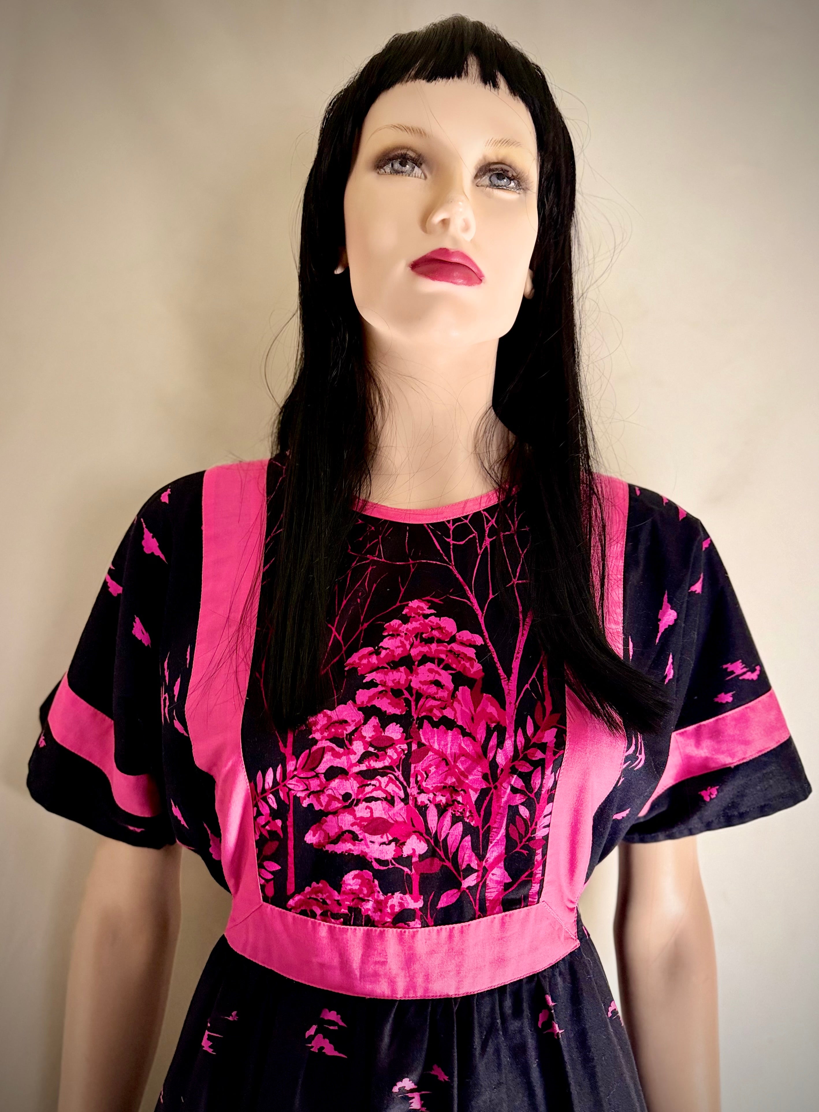 1980s Folk Print Cotton Smock Dress