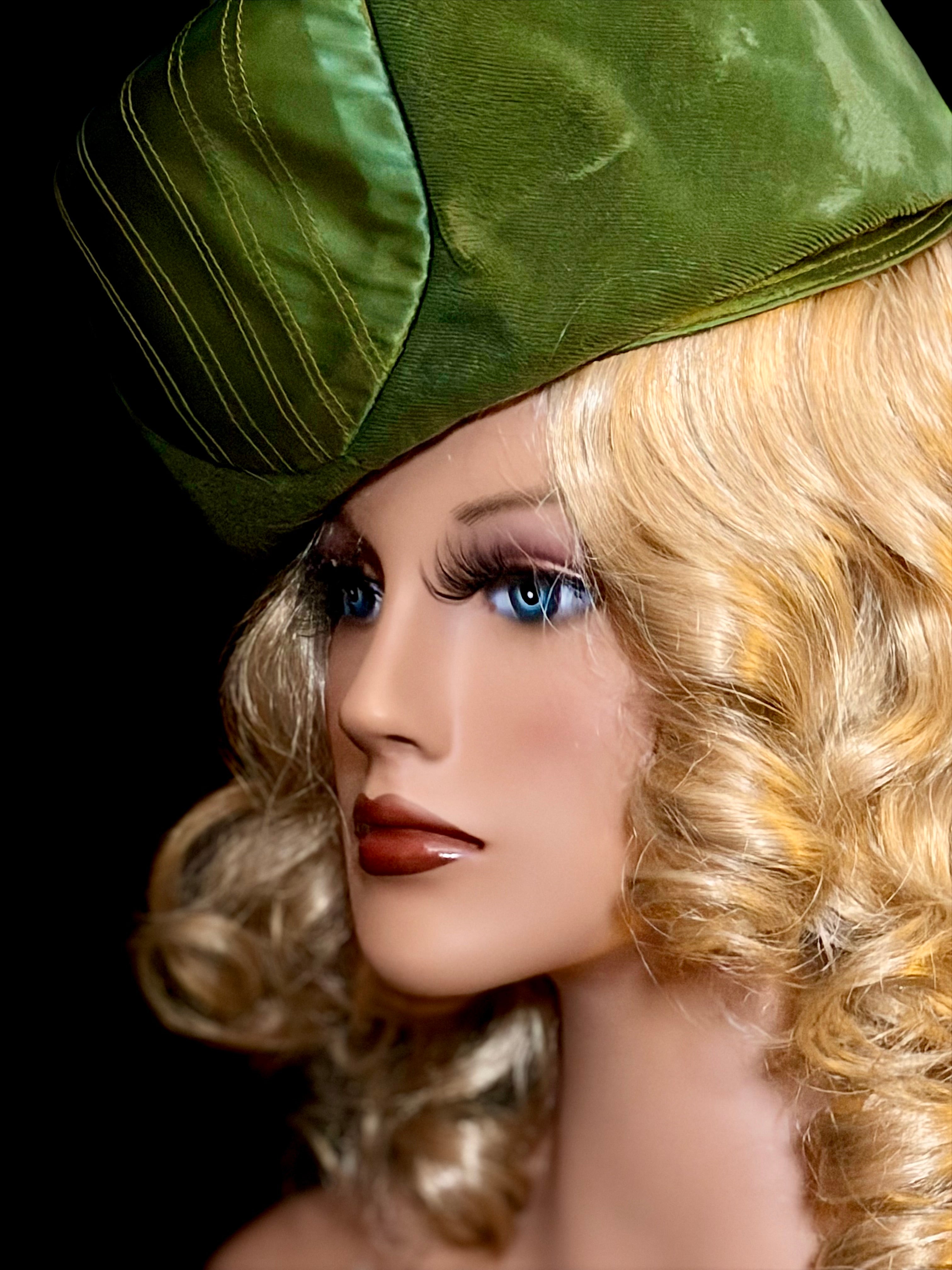 1950s Olive Sculpted Cocktail Hat - Satin Panelled Atelier Piece