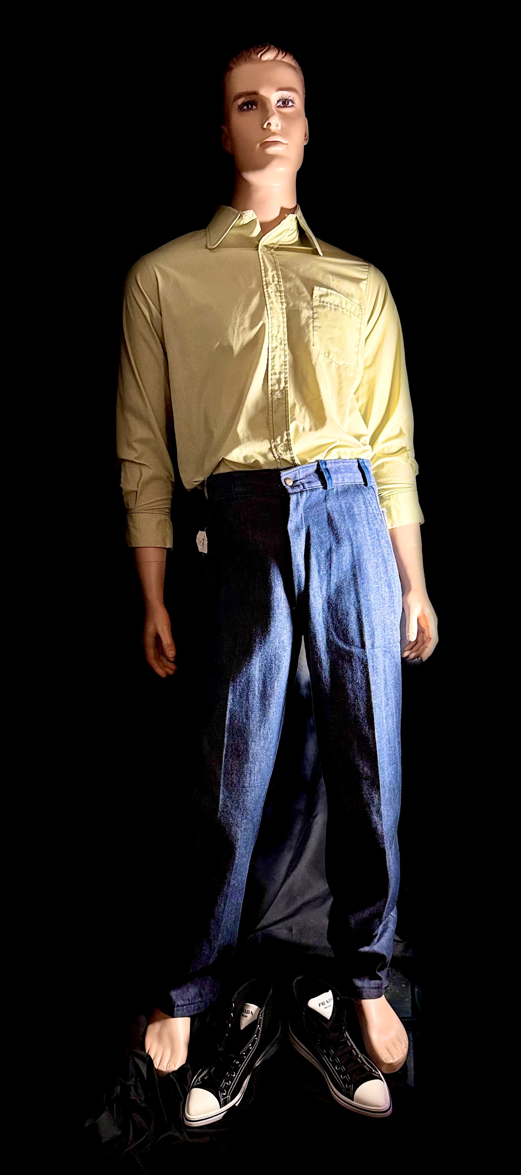 Late 1960s Pistachio Cotton Shirt with Rounded Mod Collar