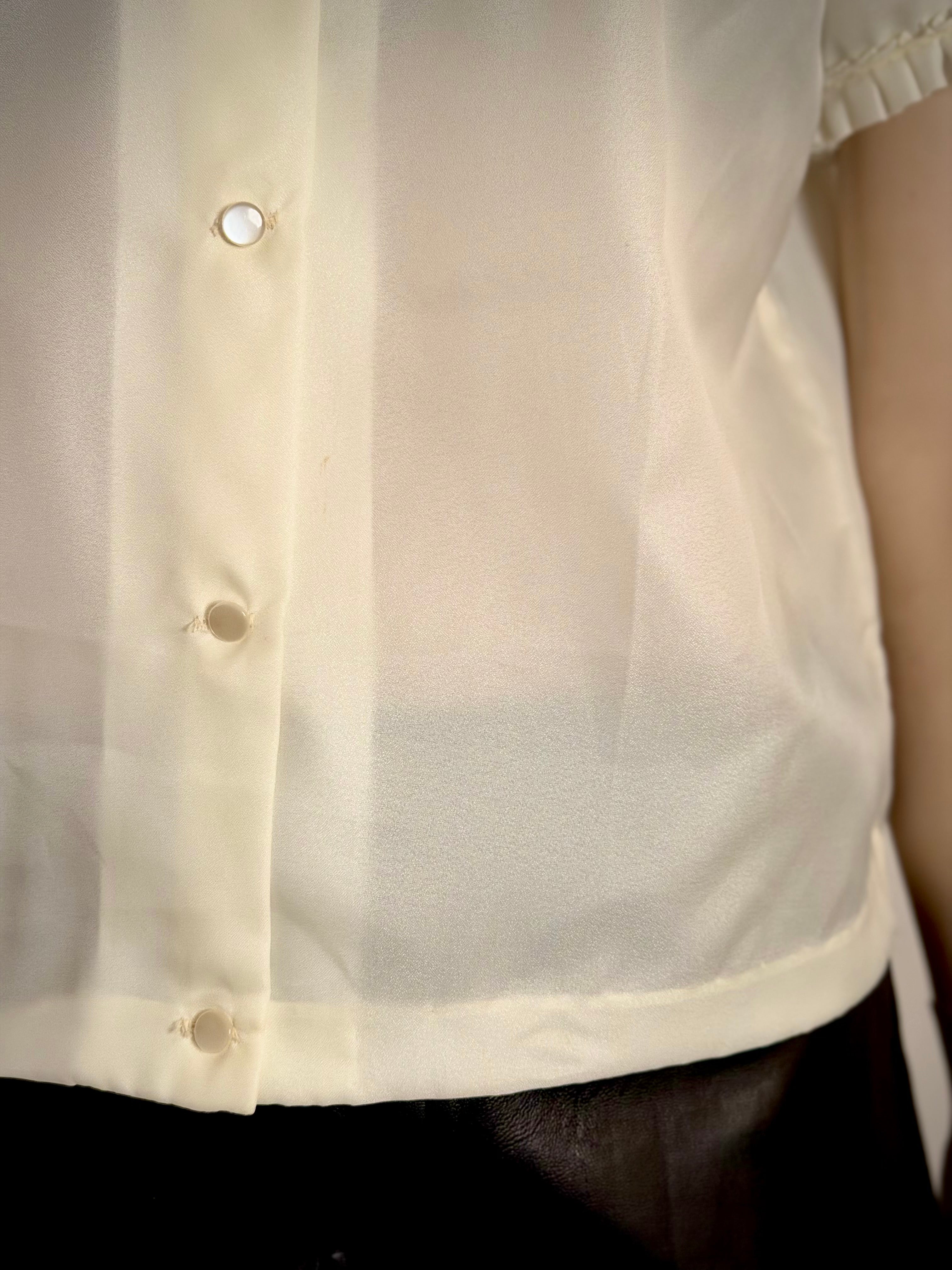 1960s Sheer Ivory Ruffled Blouse
