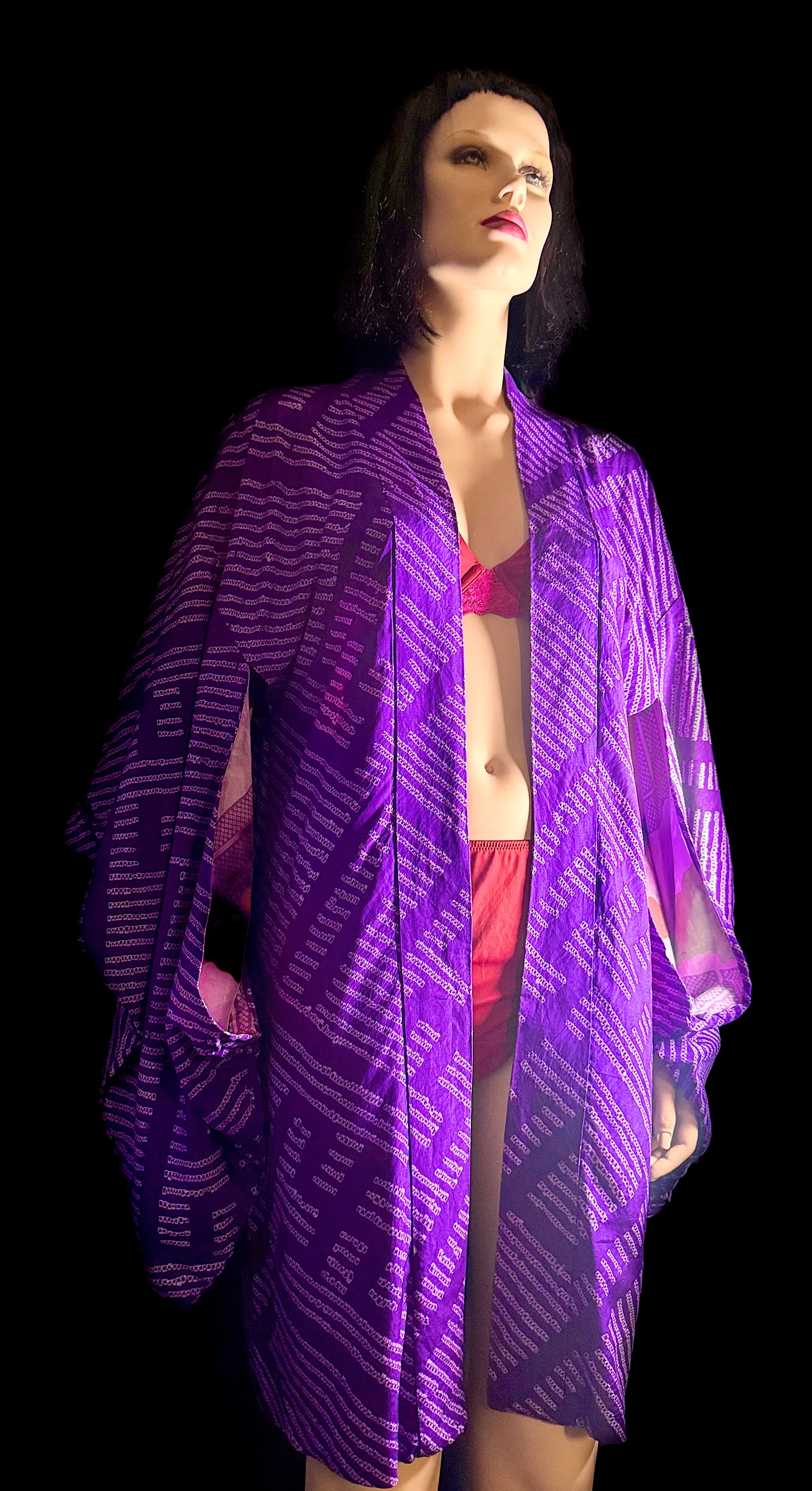 Vintage Japanese Silk Kimono - Lined and Handprinted