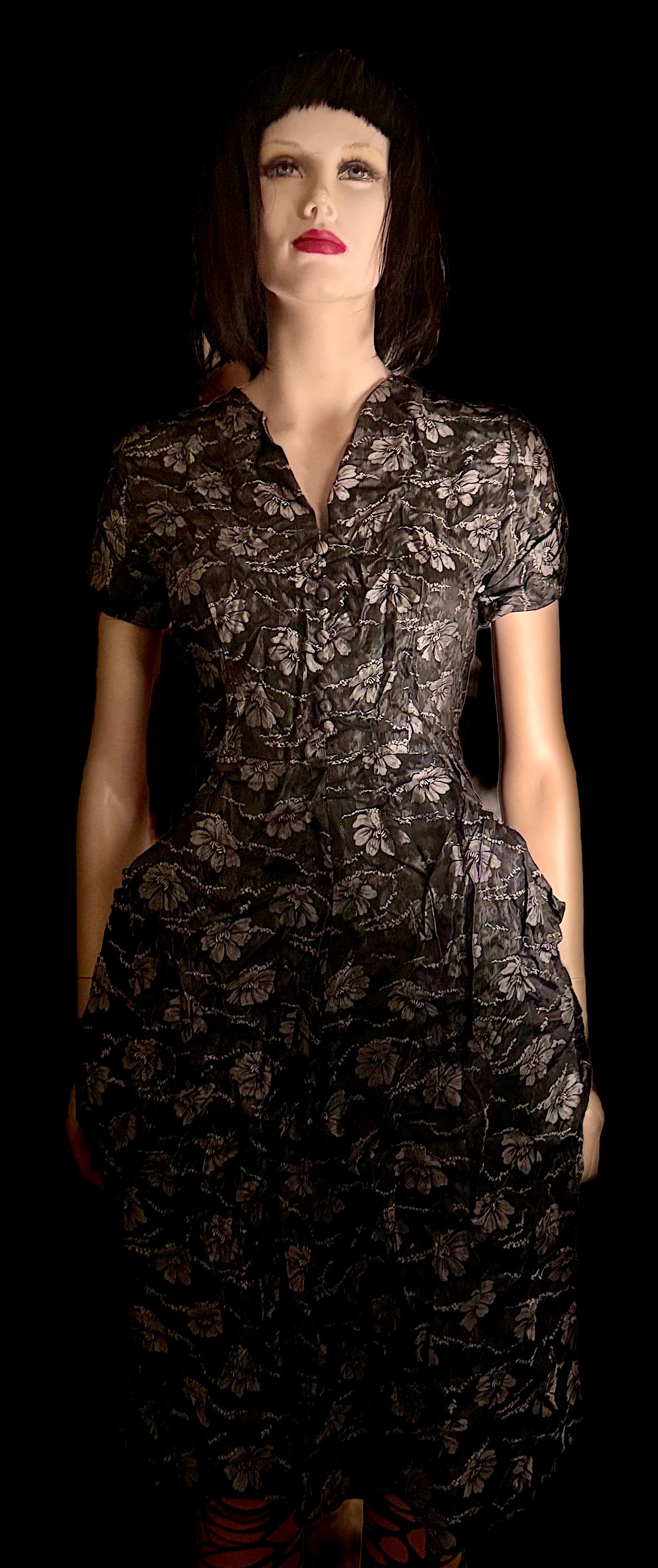 Late 1940s–Early 1950s Sculptural Floral Cocktail Dress