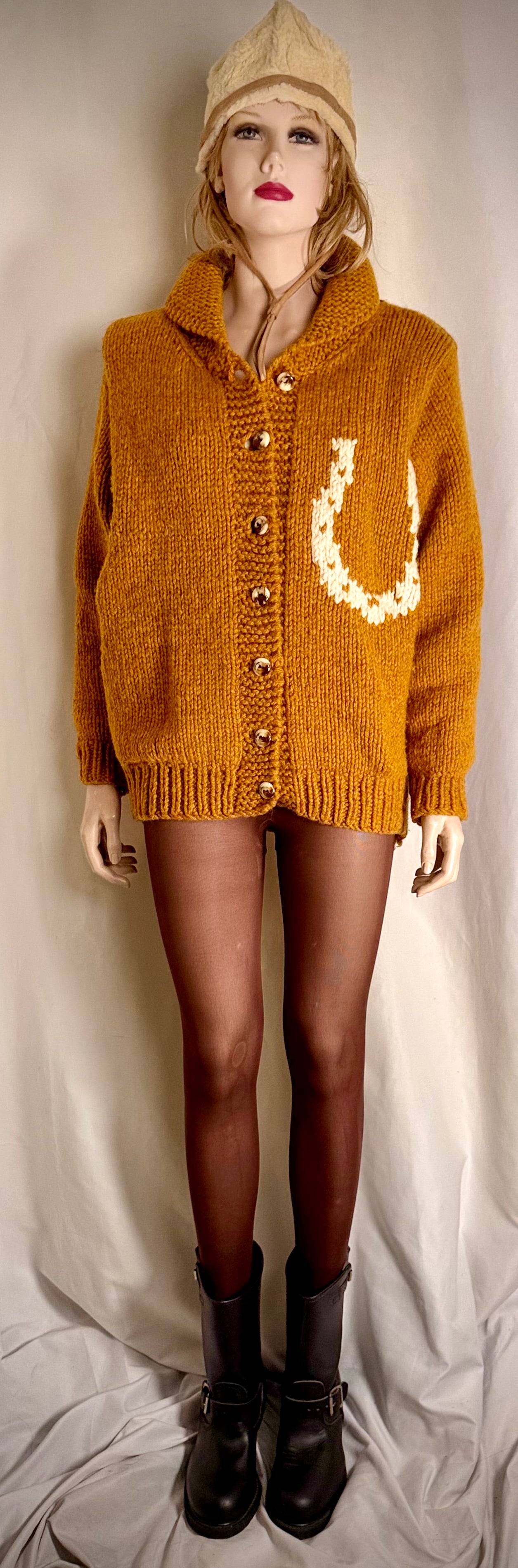Exceptional Mid-Century Cowichan Cardigan - Horse and Rider Motif, Fully Lined