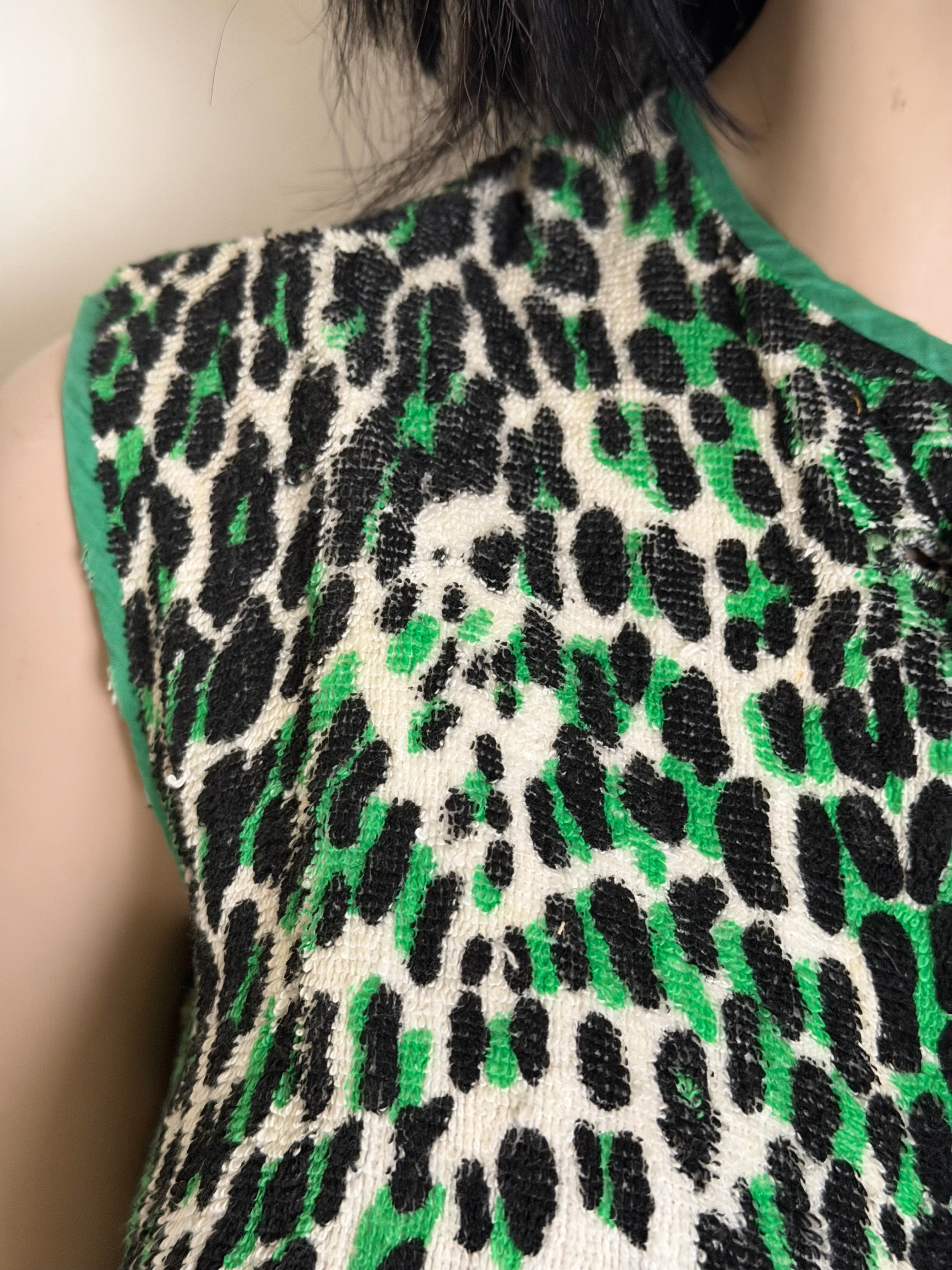 Vintage 1960s Leopard Print Towelling Dress | Unworn | Graphic Green