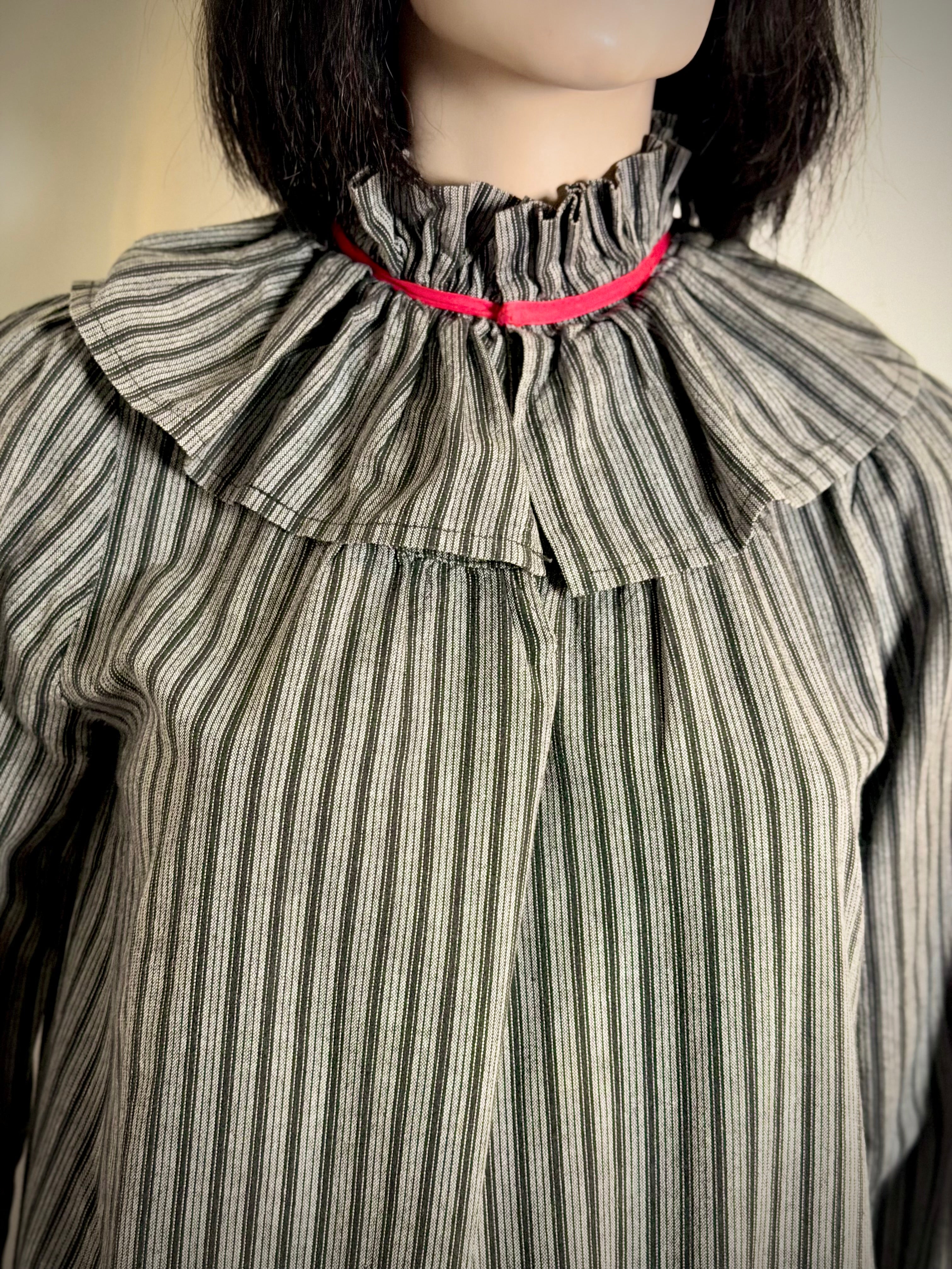 1970s-1980s Prairie Ruffle Dress with Pierrot Collar