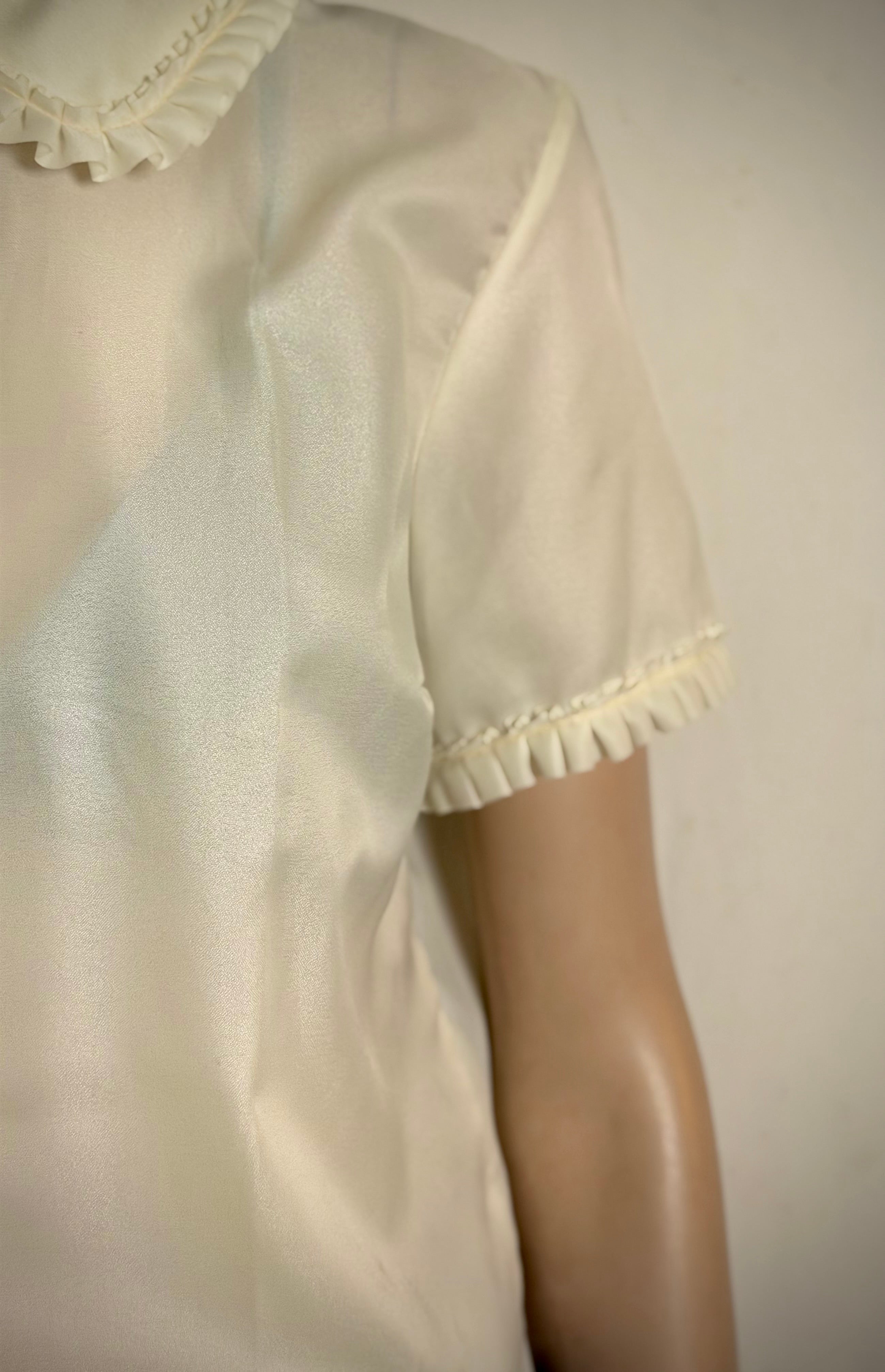 1960s Sheer Ivory Ruffled Blouse