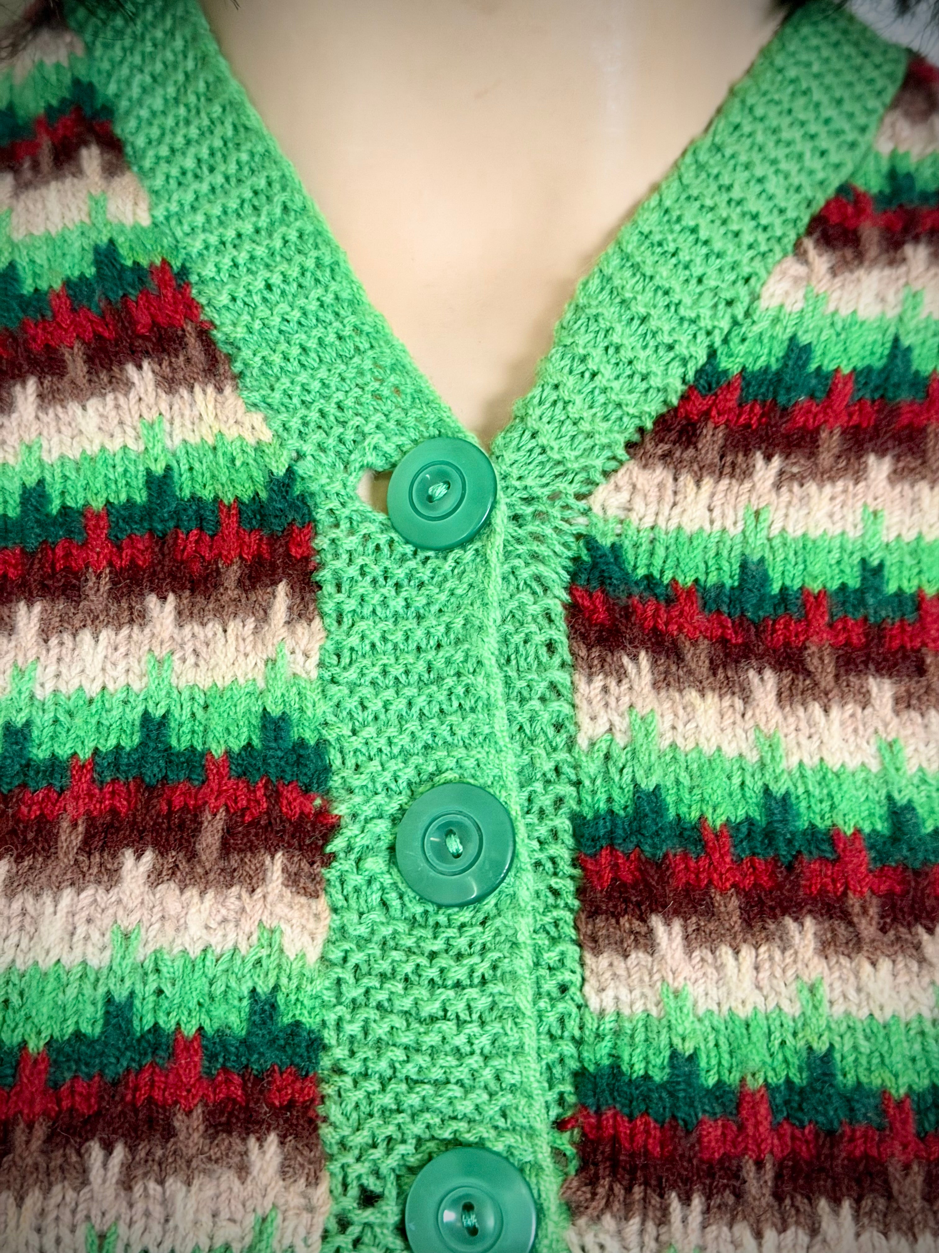 1940s-50s Hand-Knitted Wool Vest | Folk Stripe Knit