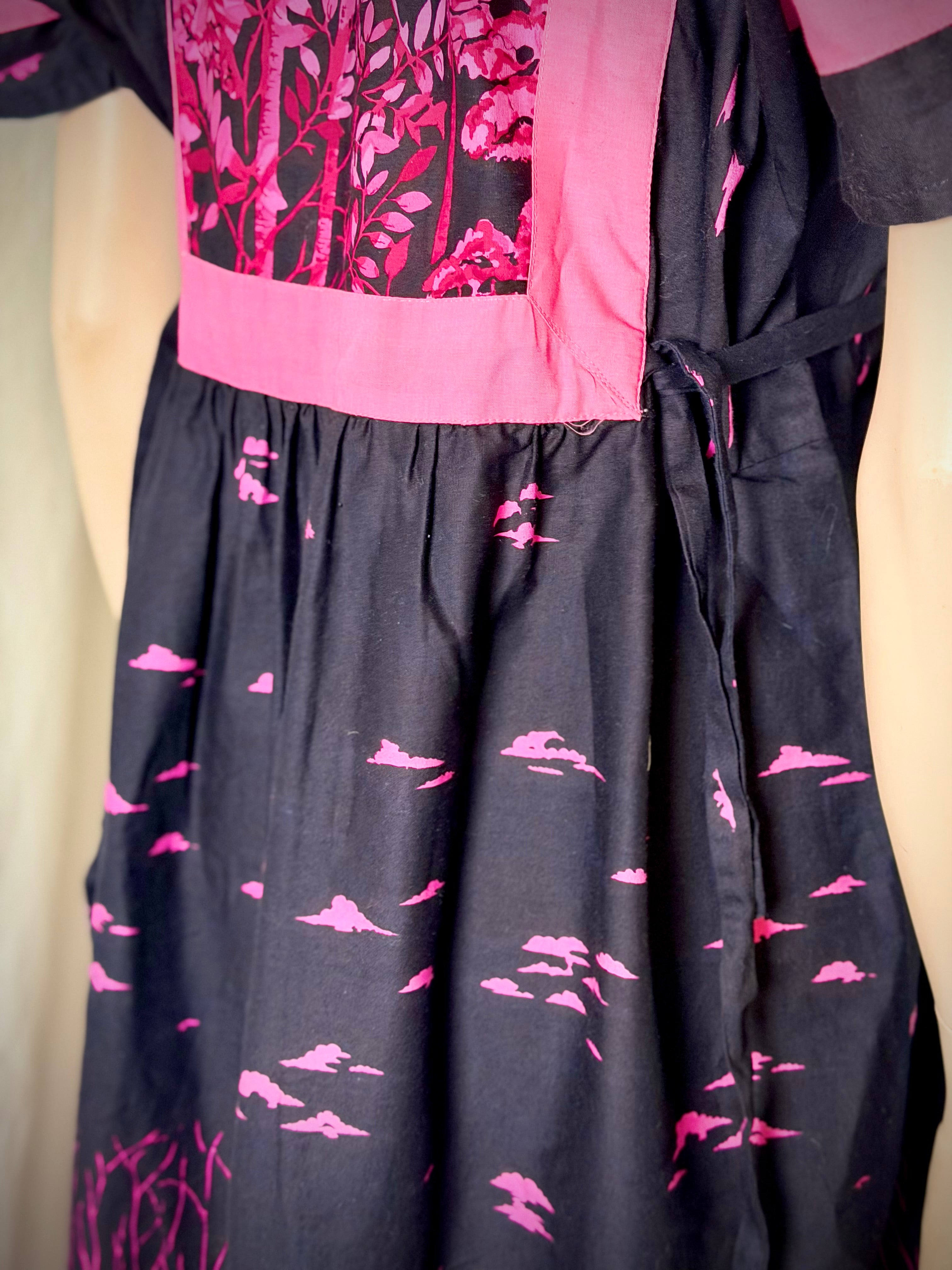 1980s Folk Print Cotton Smock Dress