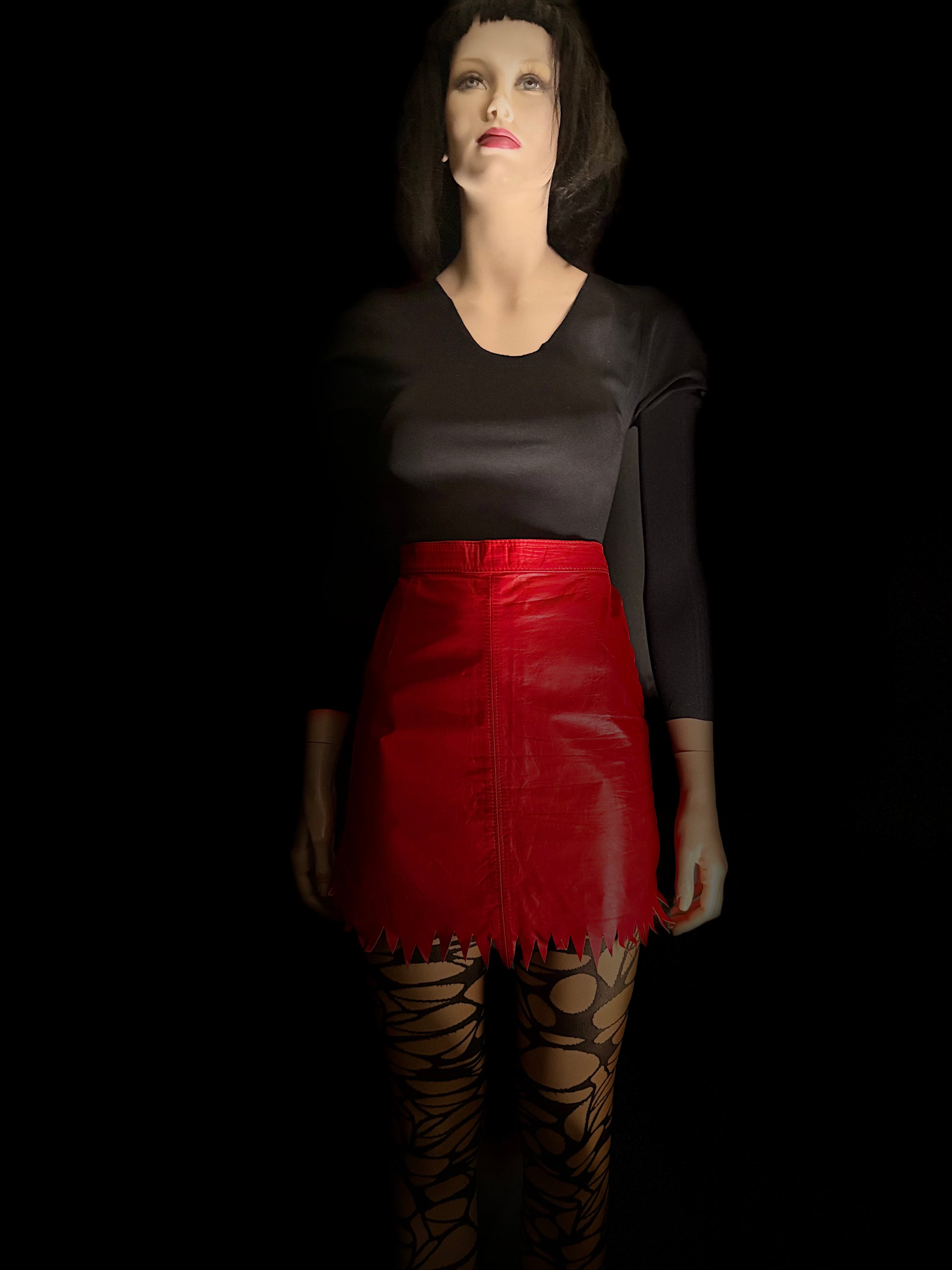 1980s Toff London Red Leather
Jagged Hem Mini Skirt