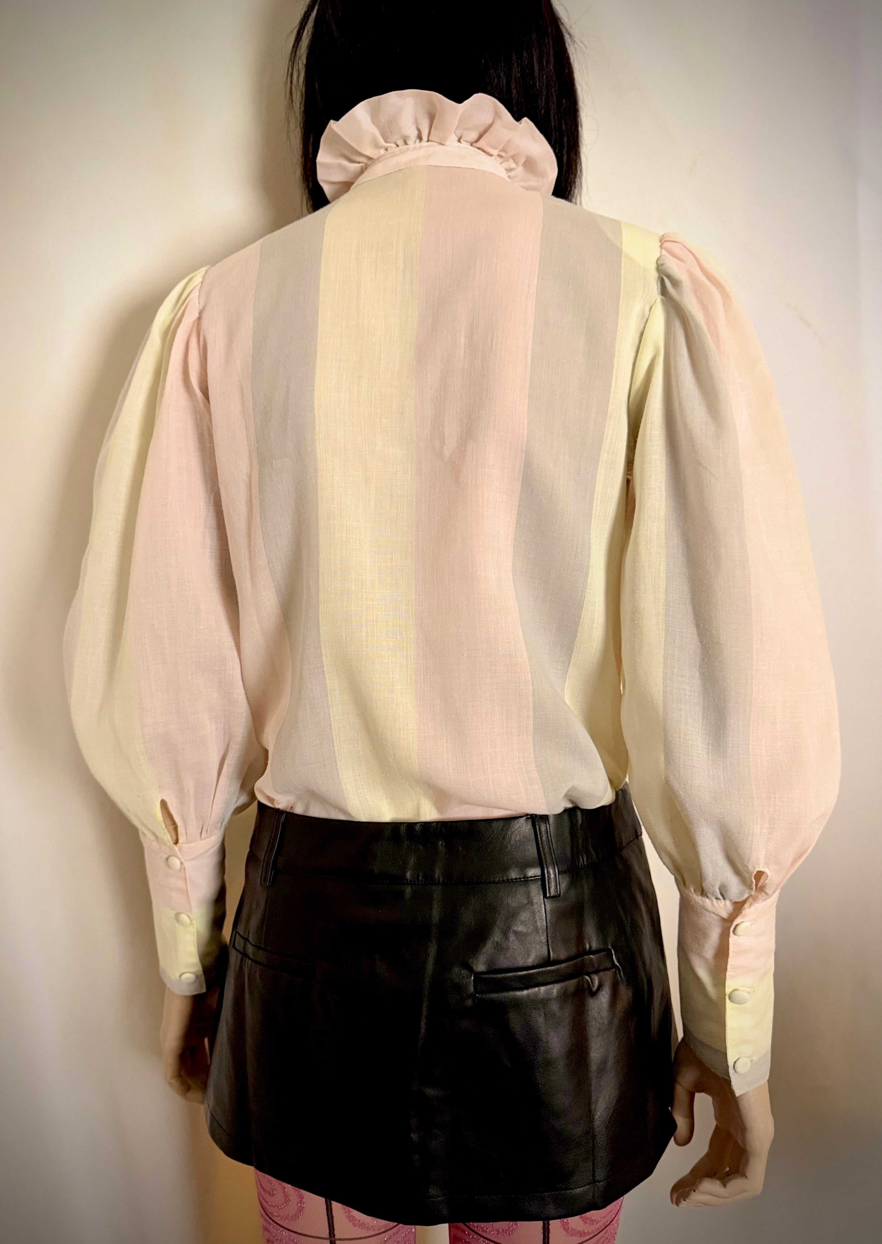 1980s Pastel Stripe Leg of Mutton Cotton Blouse