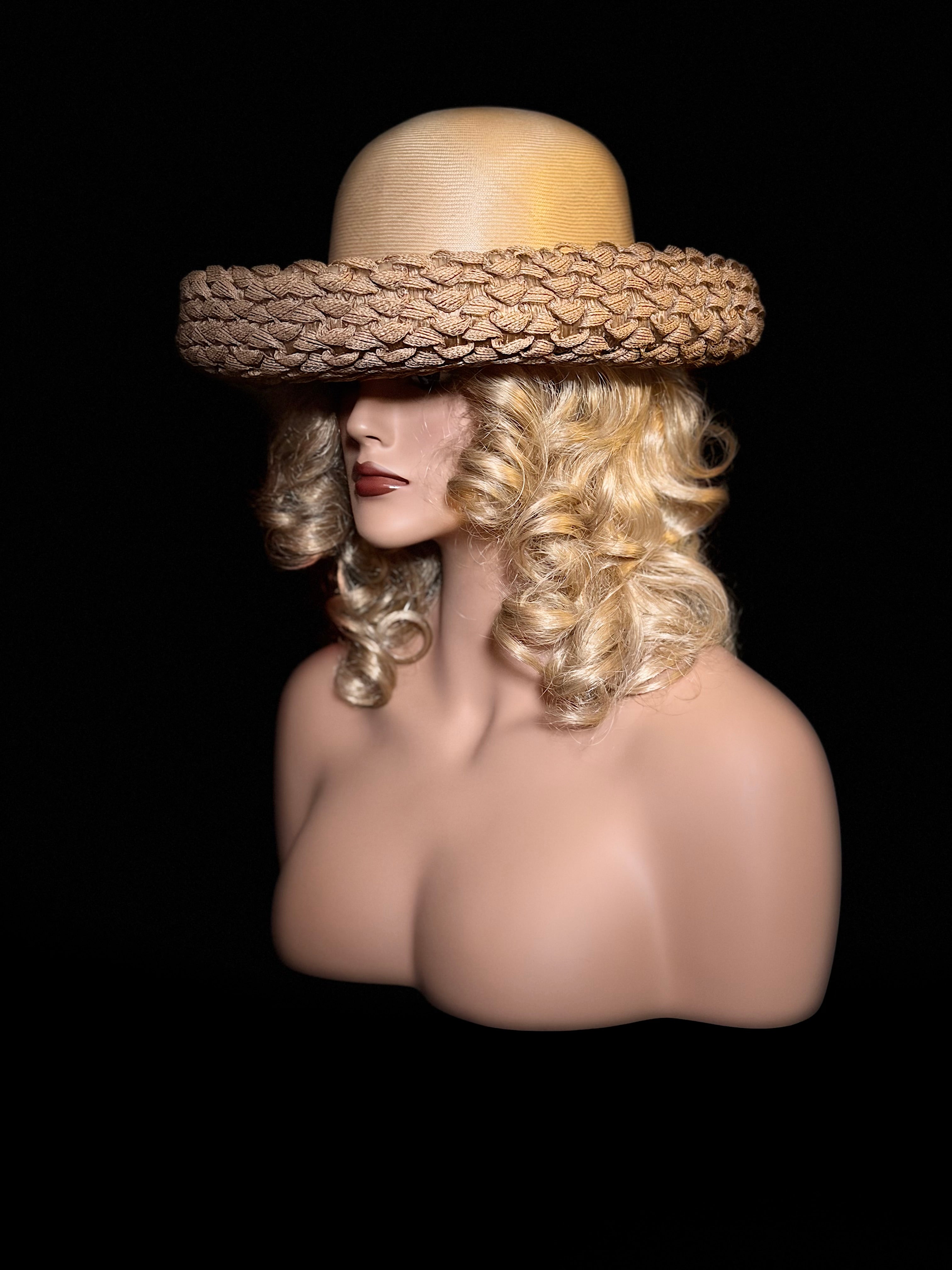 Mid-Century Straw Hat by MK Milliners Sydney - Sculptural Braided Brim