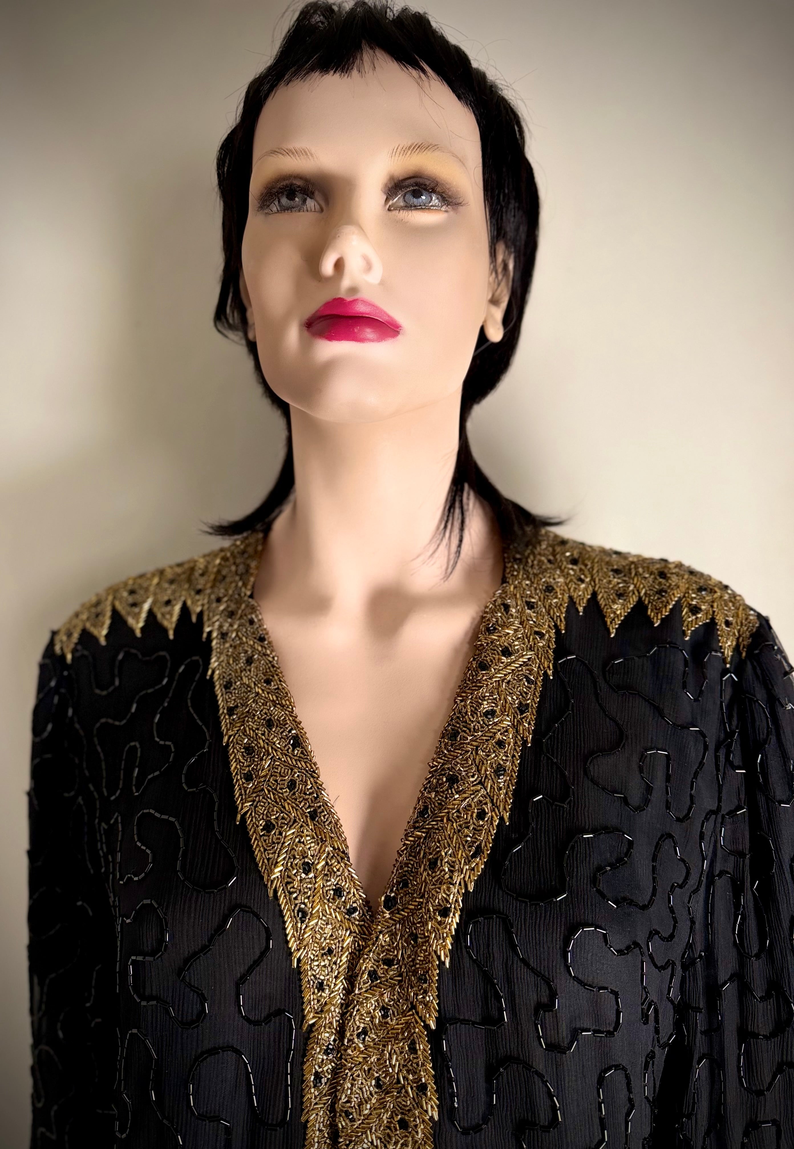 Hand-Embroidered Black & Gold Evening Jacket - One-of-a-Kind Luxe Vintage