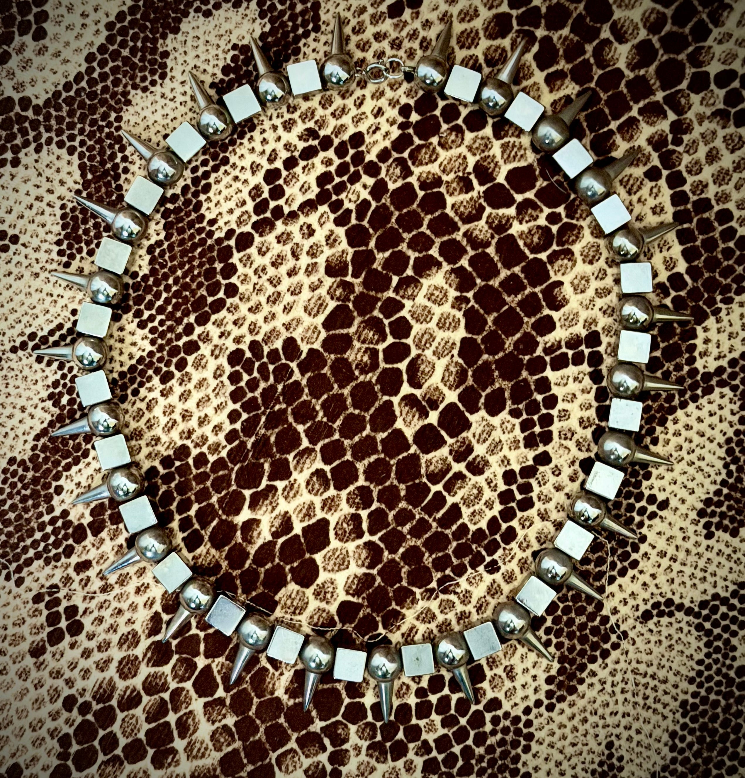 1970s Spike Punk Necklace | Heavy Silver Tone Statement Necklace | Original Vintage Jewellery