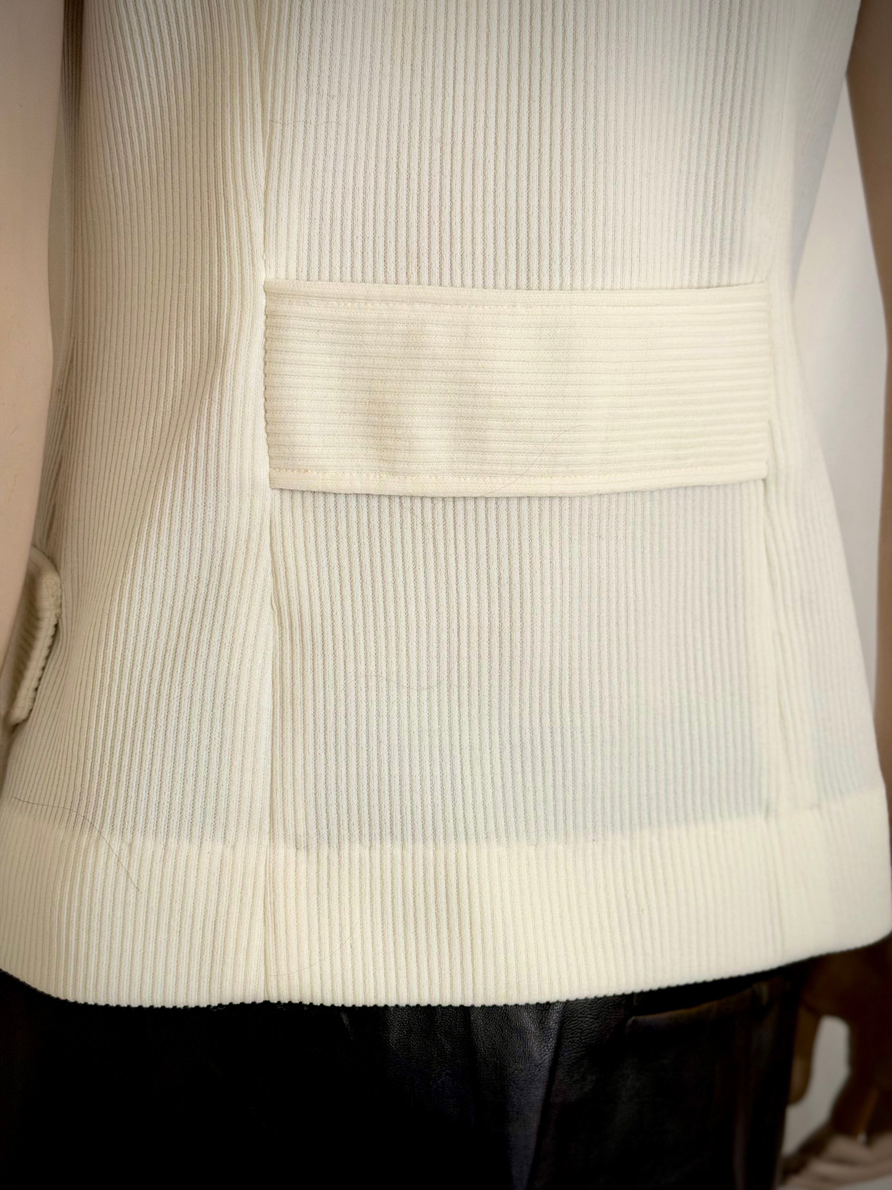 Cream Ribbed Double-Breasted Vest Top with Gold Buttons