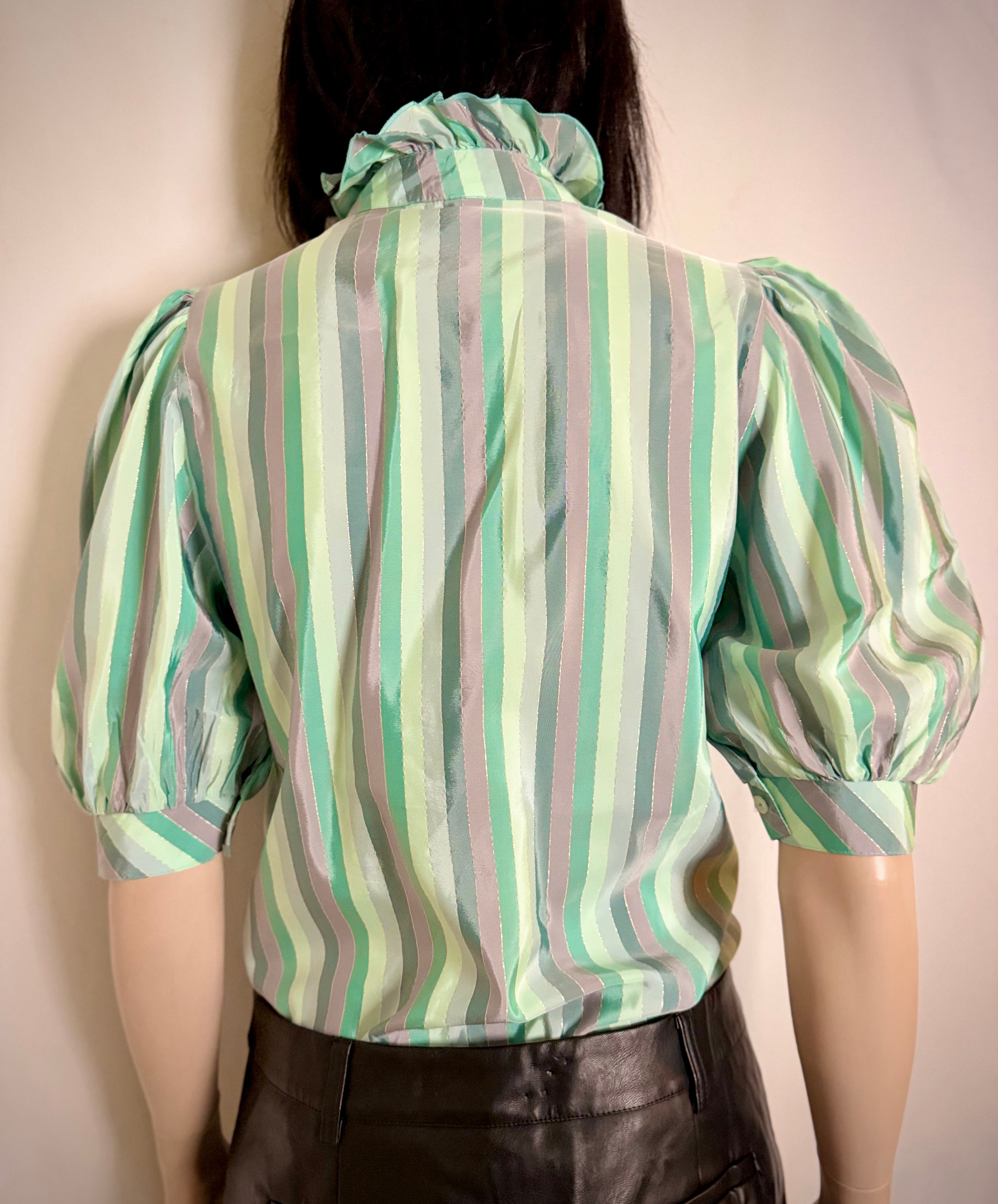 1980s Metallic Stripe Victoriana Blouse