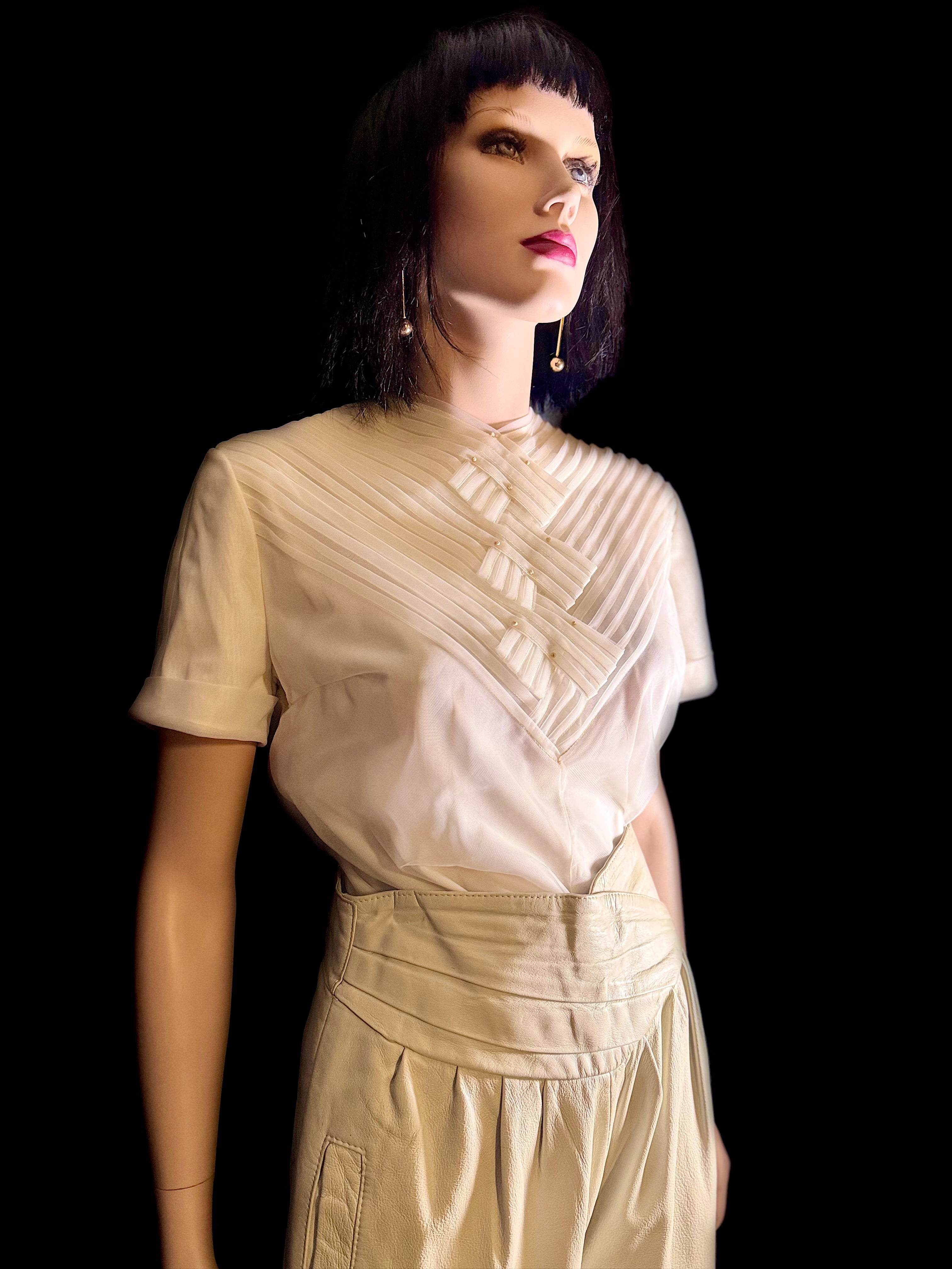 1950s Ivory Pleated Panel Blouse - Immaculate Condition