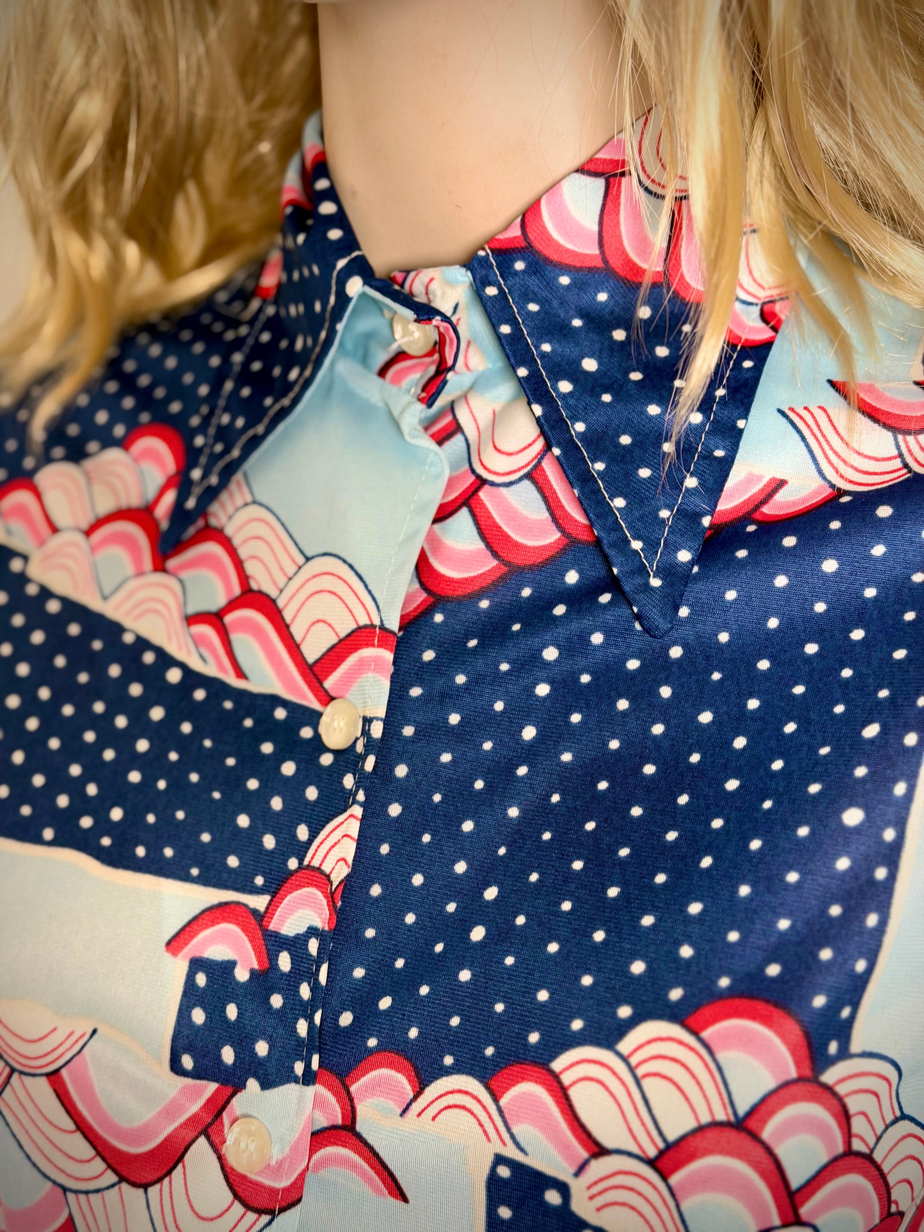 Vintage 70s Graphic Wave Print Shirt