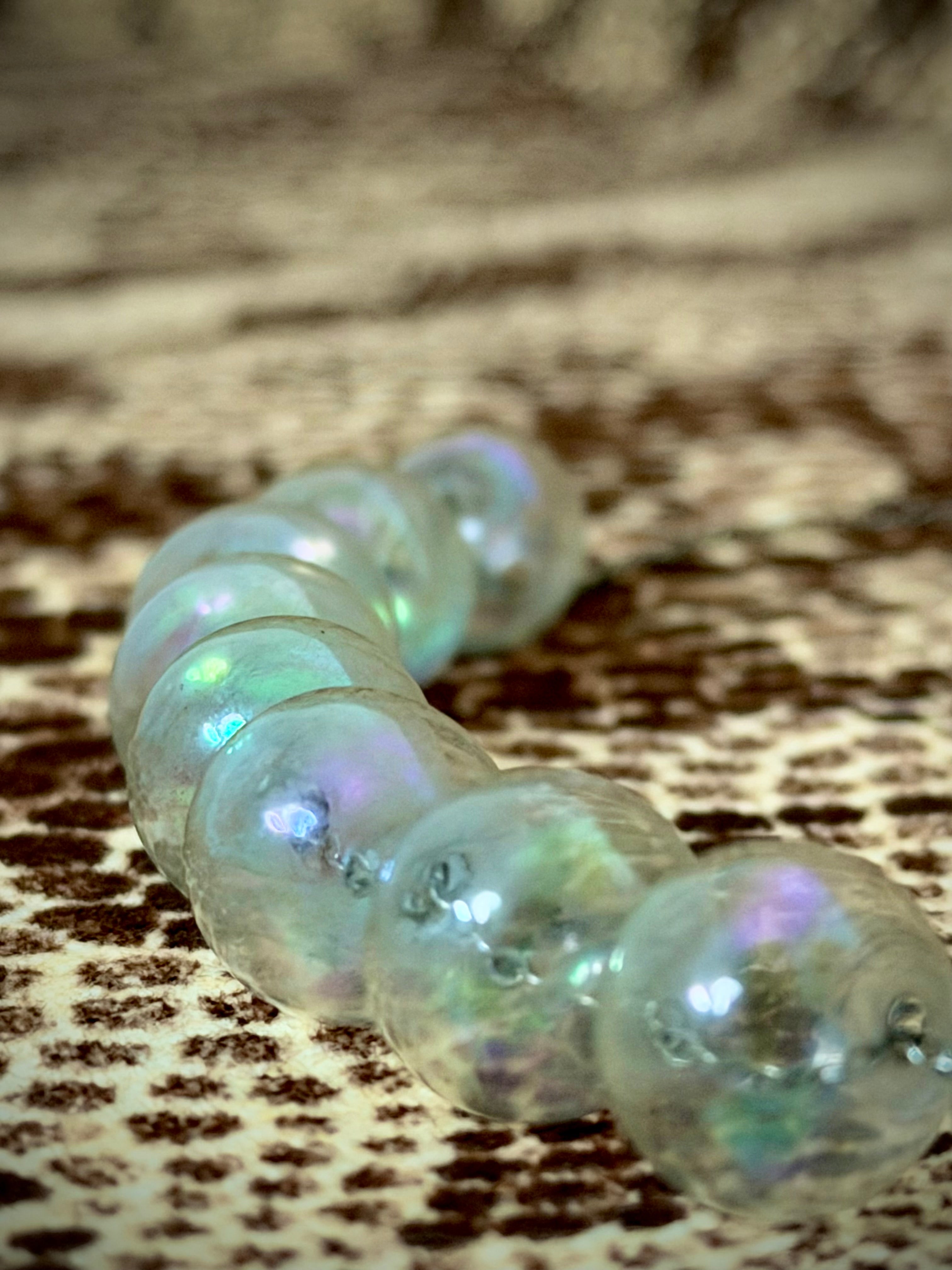 1940s Blown Glass Soap Bubble Necklace | Iridescent Glass Beads | Mid Century Jewellery