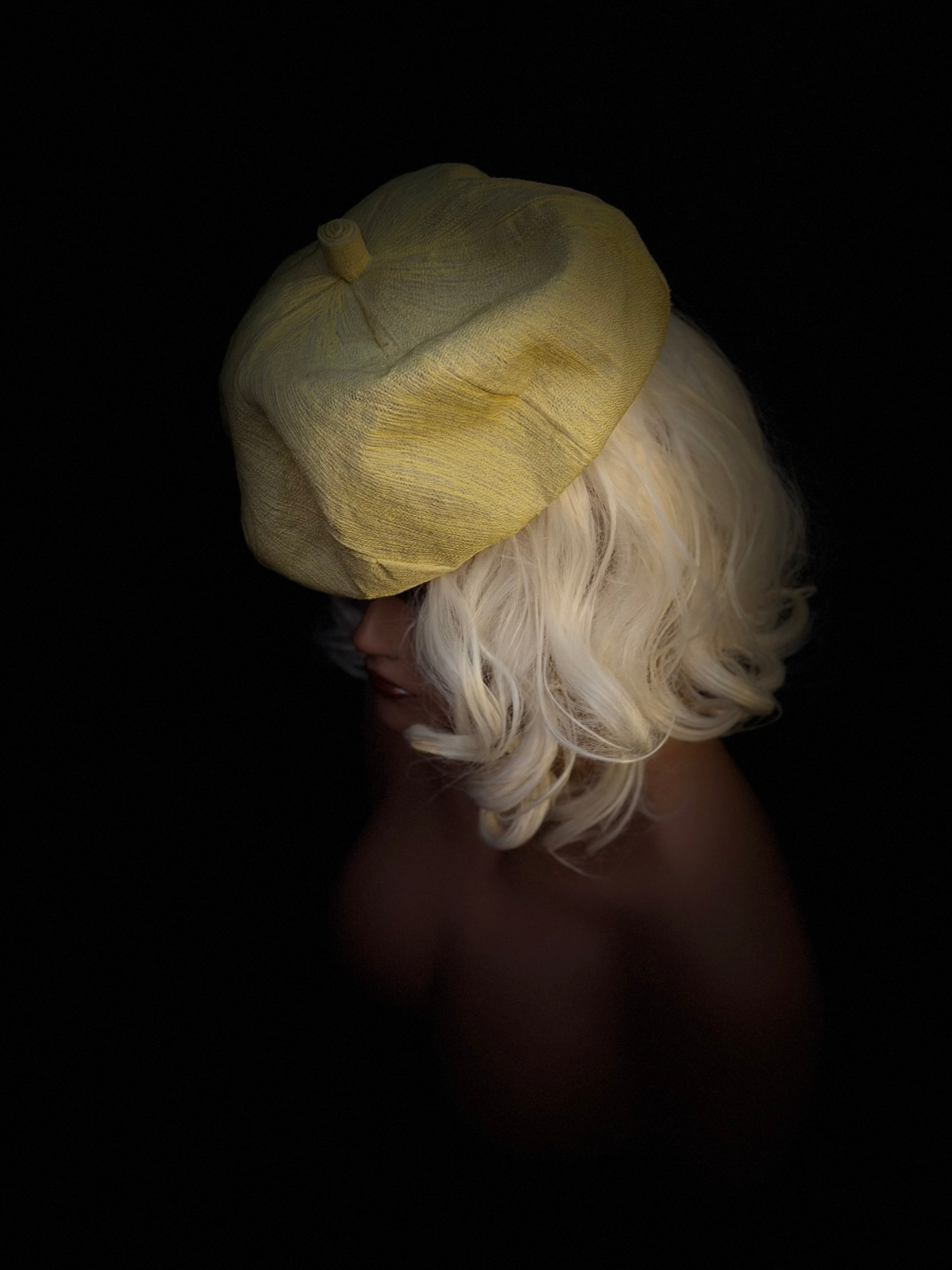 Mid-Century Sculptural Hat - Structured Papier-Mâché Form in Textured Silk-Like Fabric